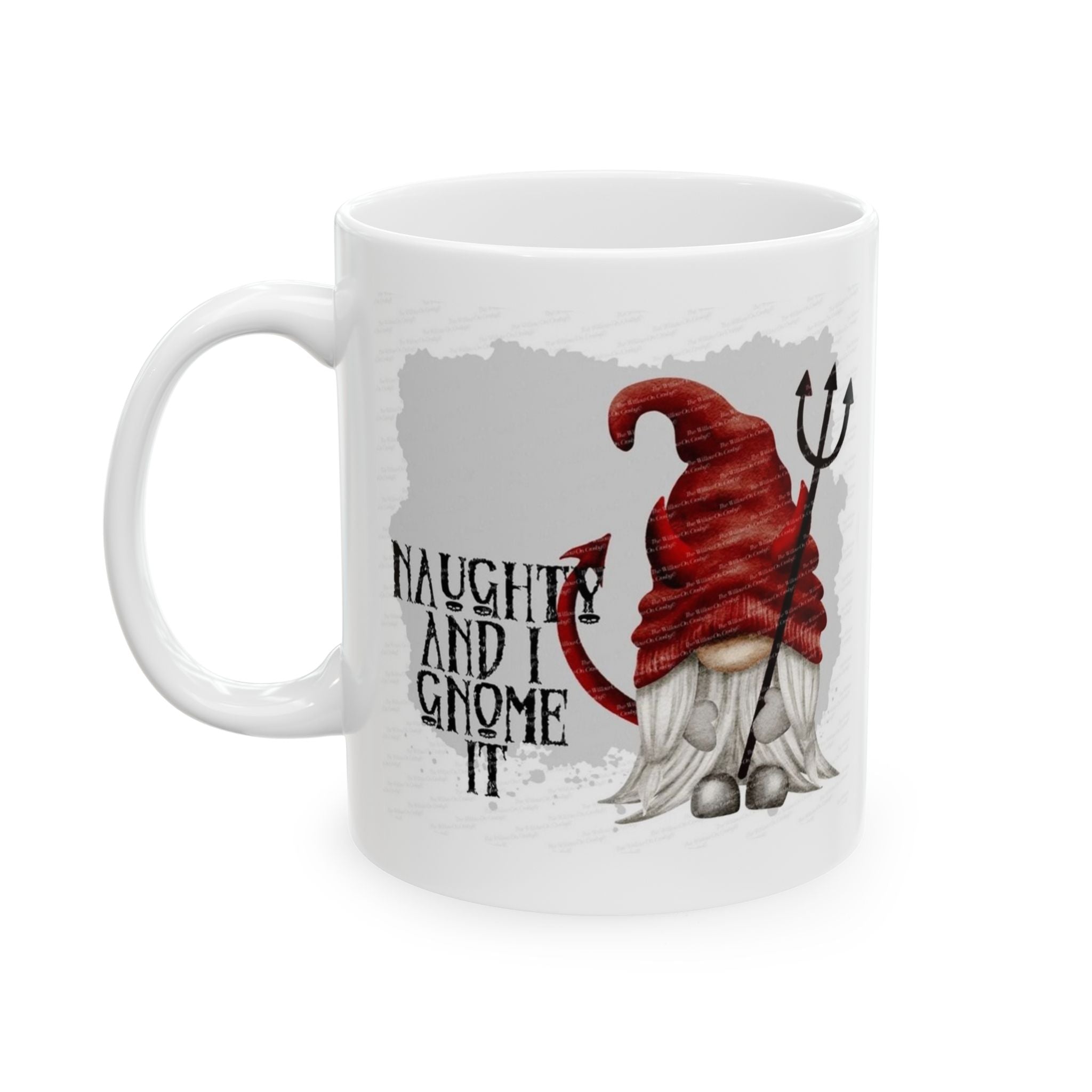 Naughty and I Gnome It - Red Devil Gnome Ghost Halloween Mug Drinkware Design (11oz, 15oz)