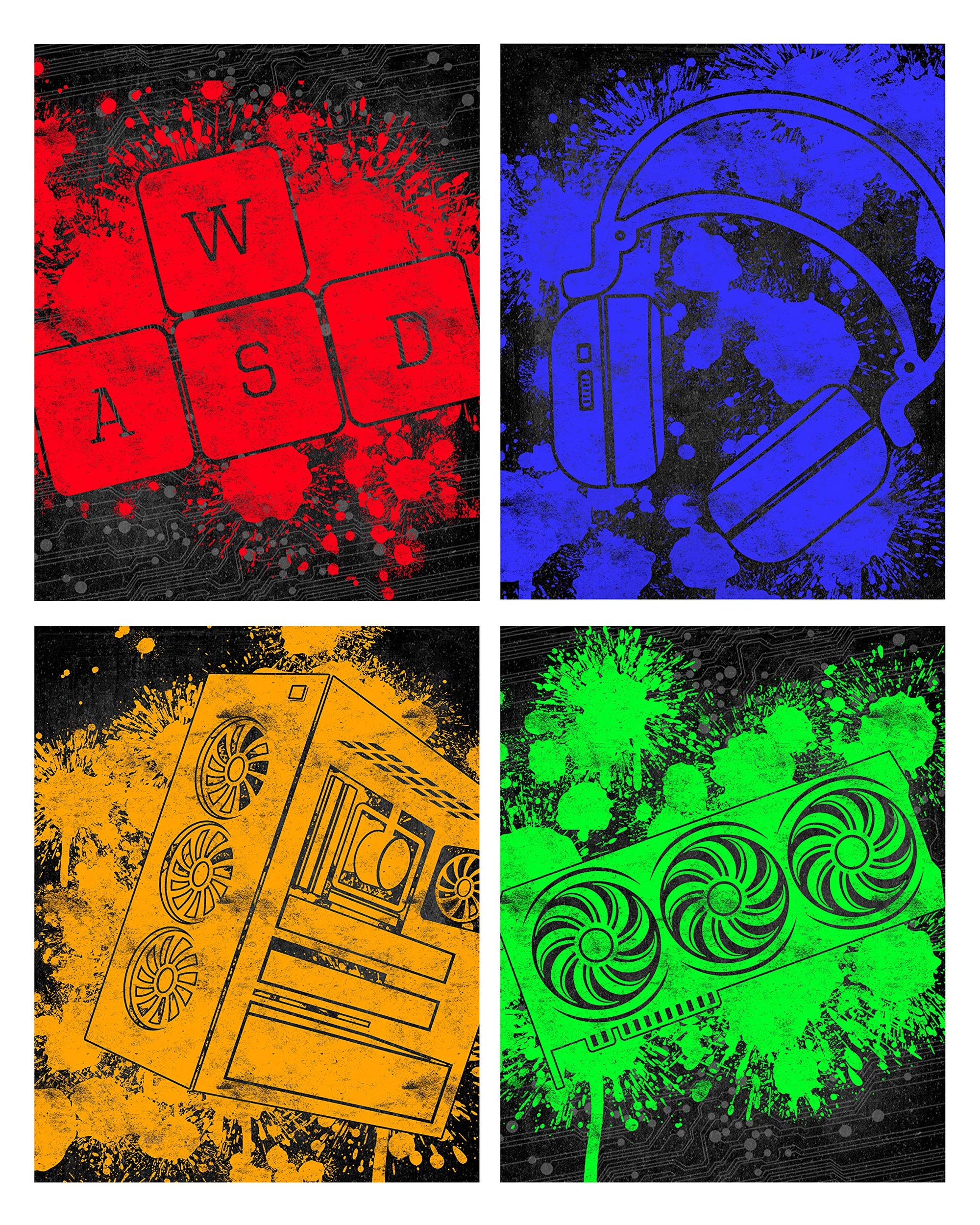 PC Gamer - Video Game Wall Art Print Decor Set of Four (4) Assorted Colors RGB No Frames