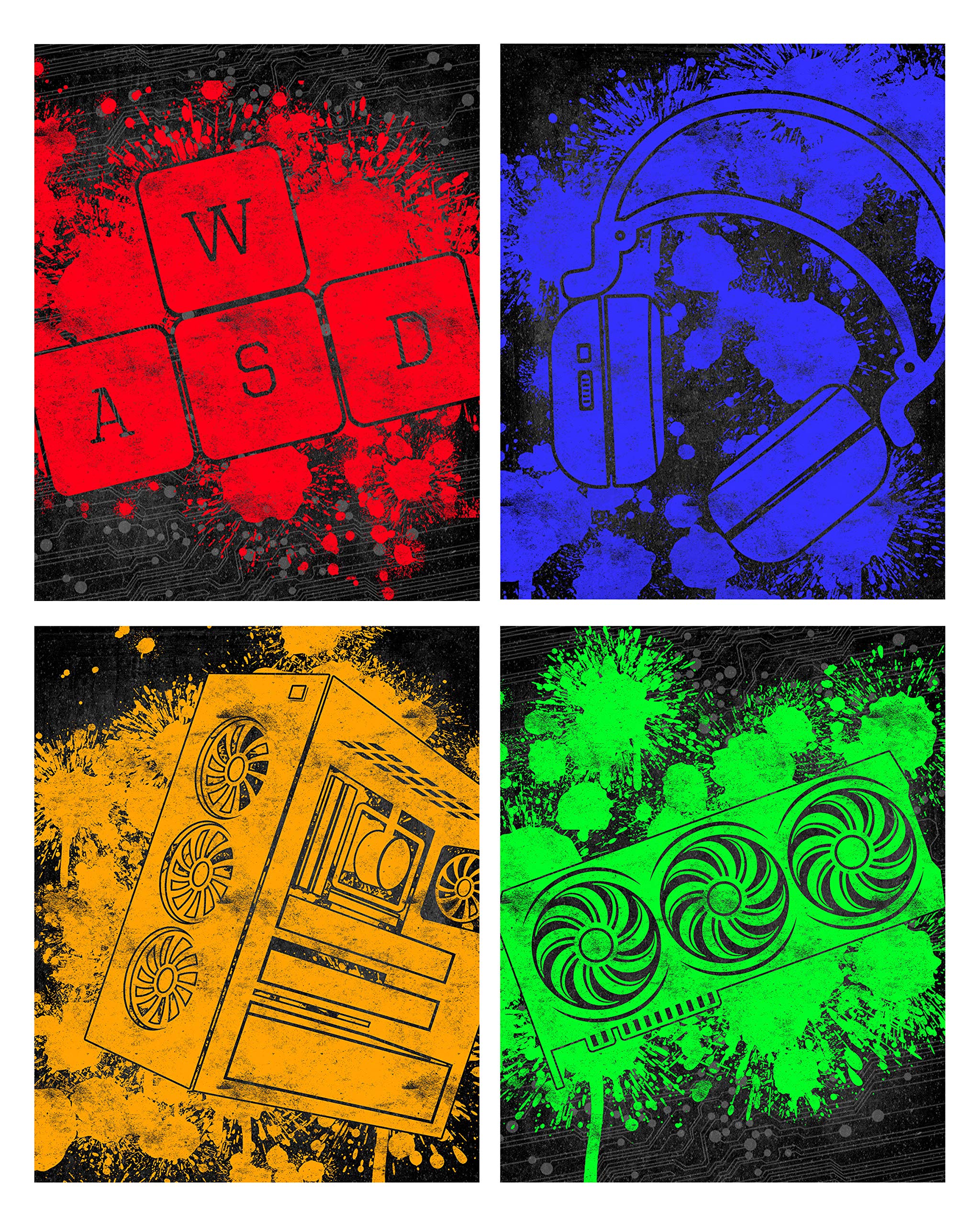 PC Gamer - Video Game Wall Art Print Decor Set of Four (4) Assorted Colors RGB No Frames