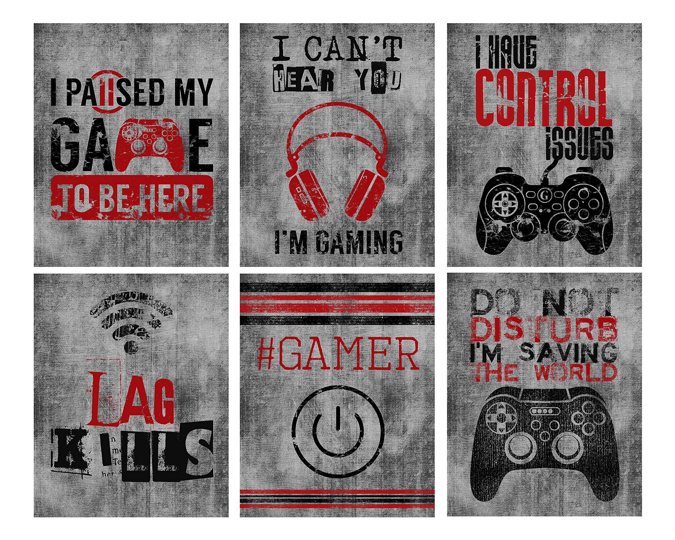 LAG Kills Video Game Wall Art Print Decor Set of Six (6) Assorted Colors Gamer No Frames