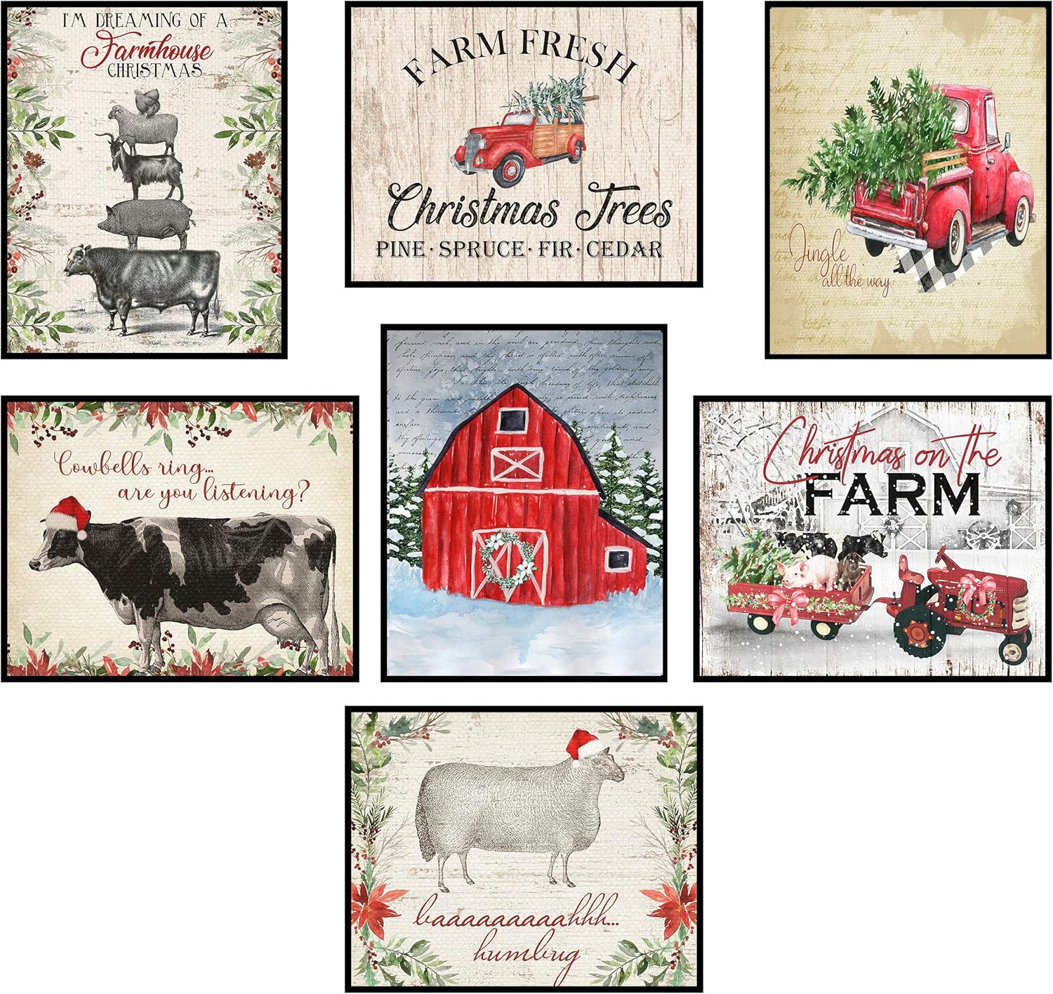 Christmas Wall Art Prints Pictures for Seasonal Hanging Decoration 8x10