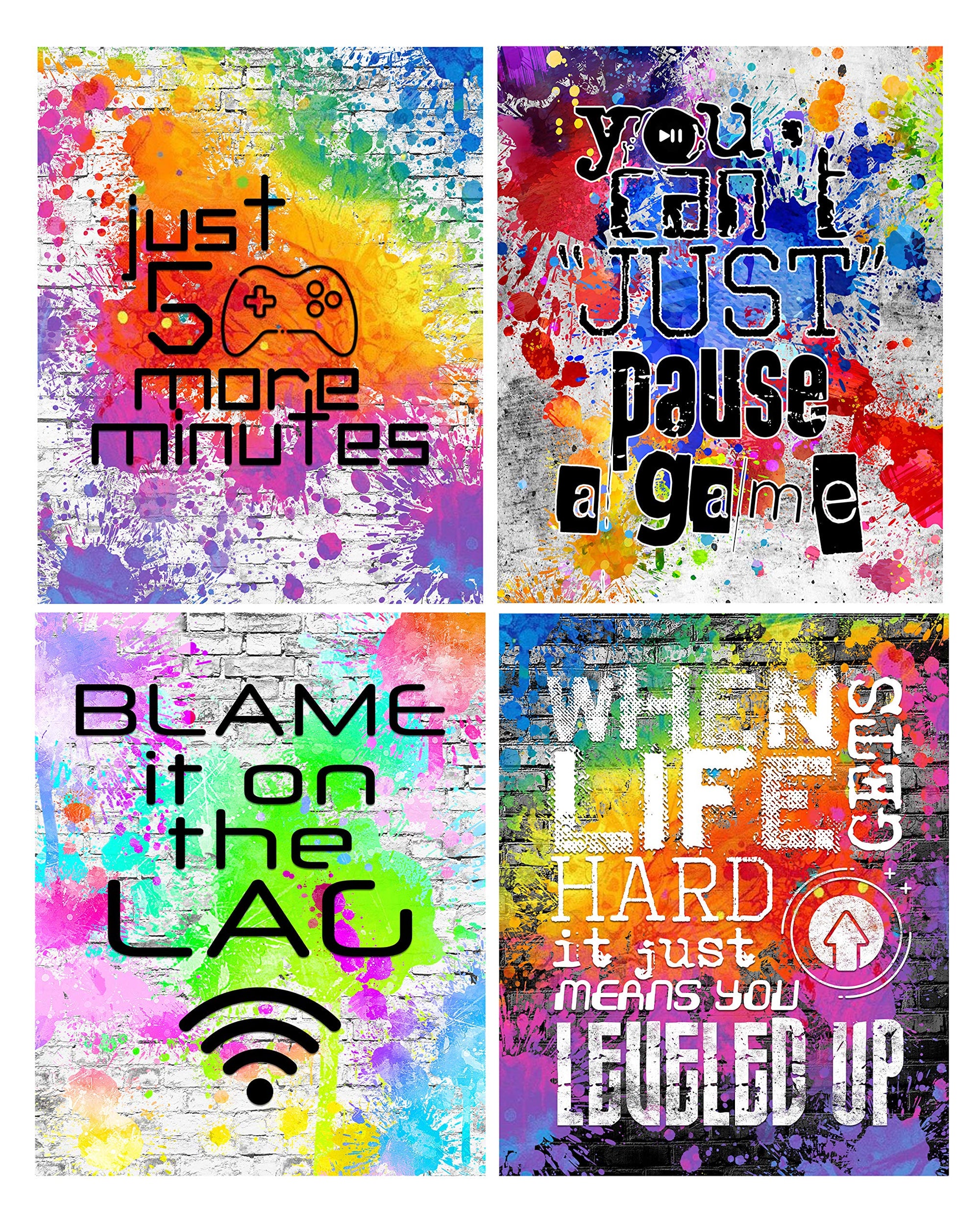 Blame It On The LAG Video Game Wall Art Print Decor Set of Four (4) Assorted Colors Gamer No Frames