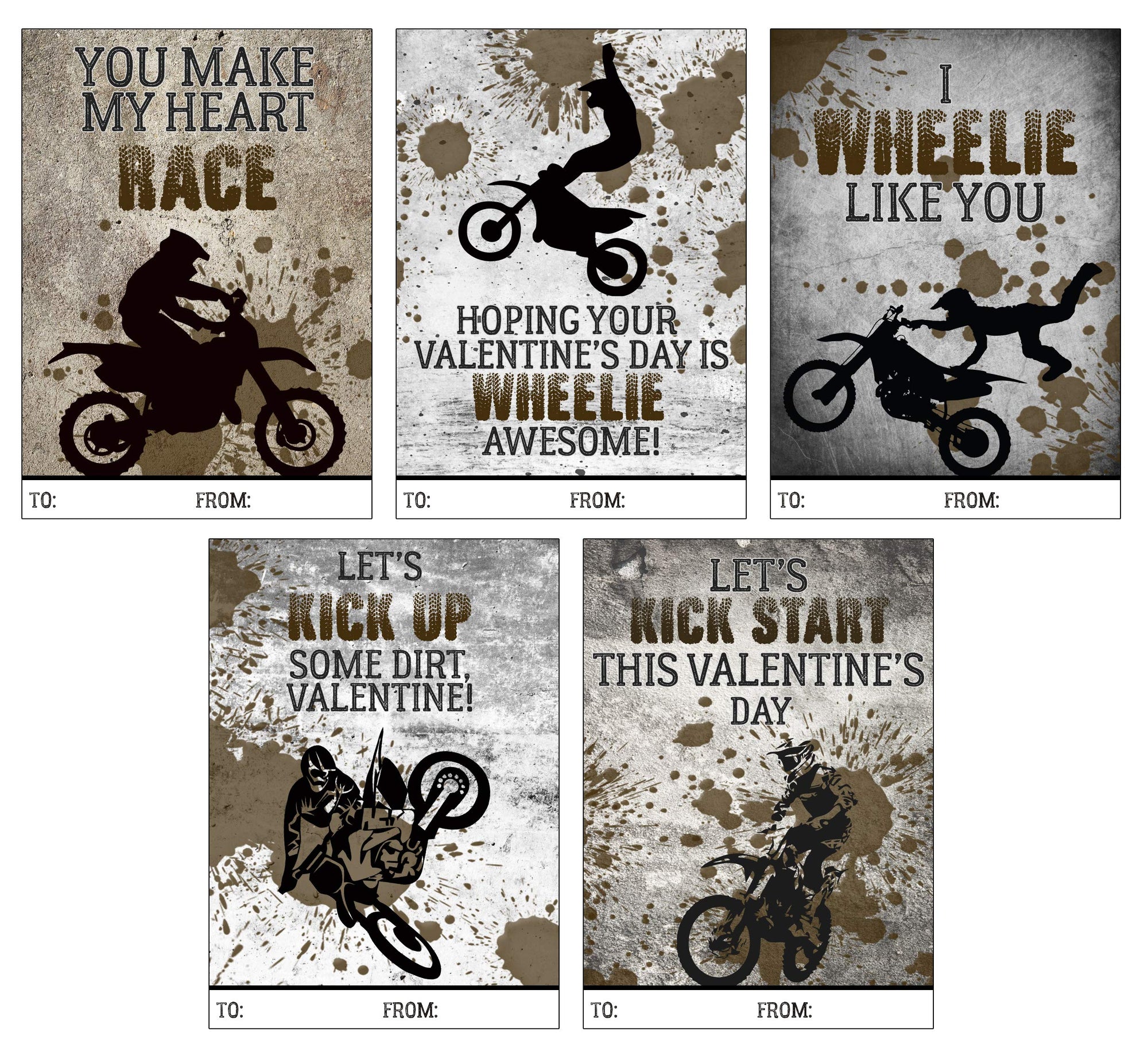 Dirt Bike Motorcycle Motor Themed Kid Valentine's Day Card Set (Set of 25) Valentine School Classroom Sharing Exchange