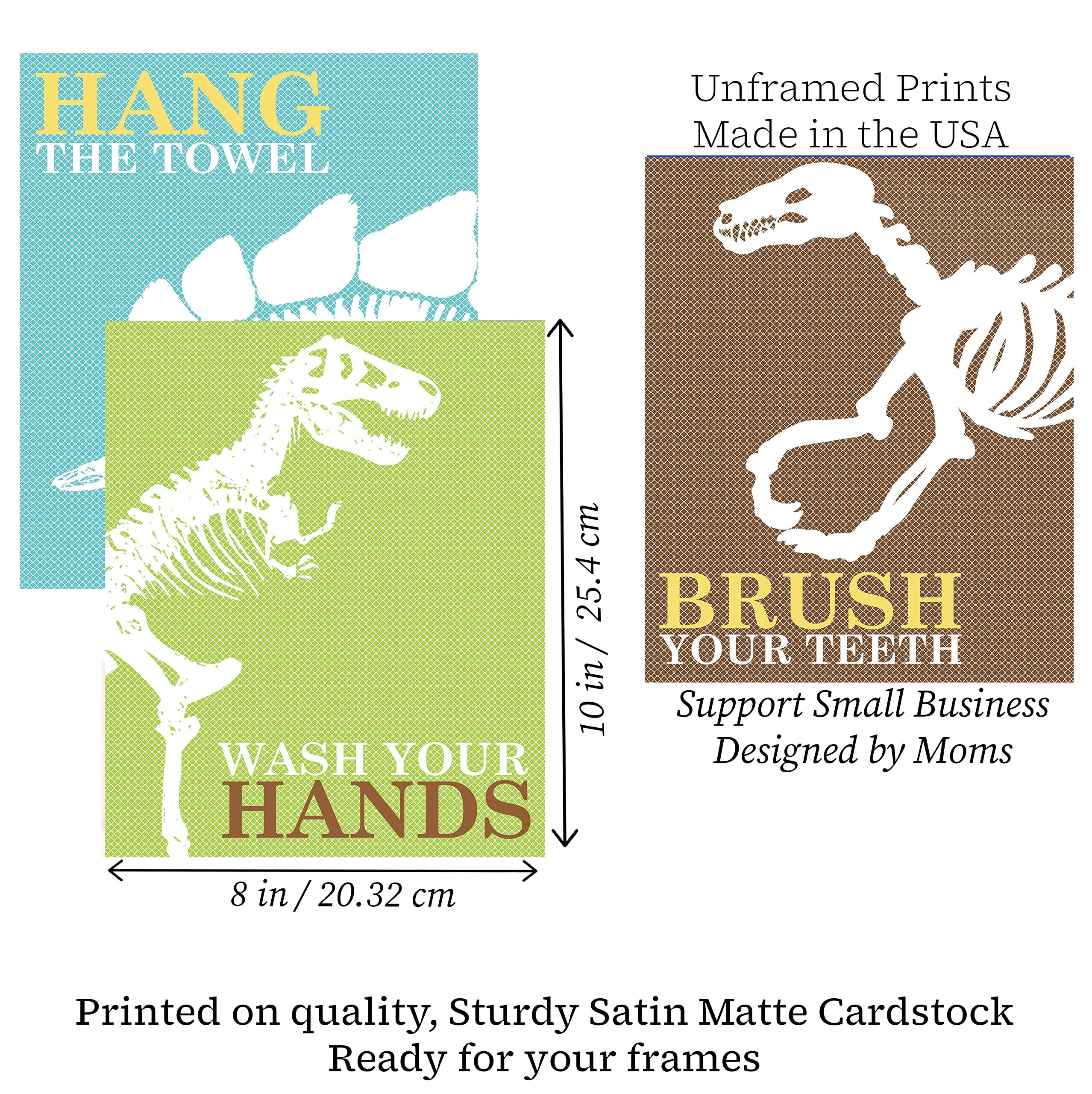 Adorable Dinosaur Kids Bathroom Wall Art Prints - Set of 4
