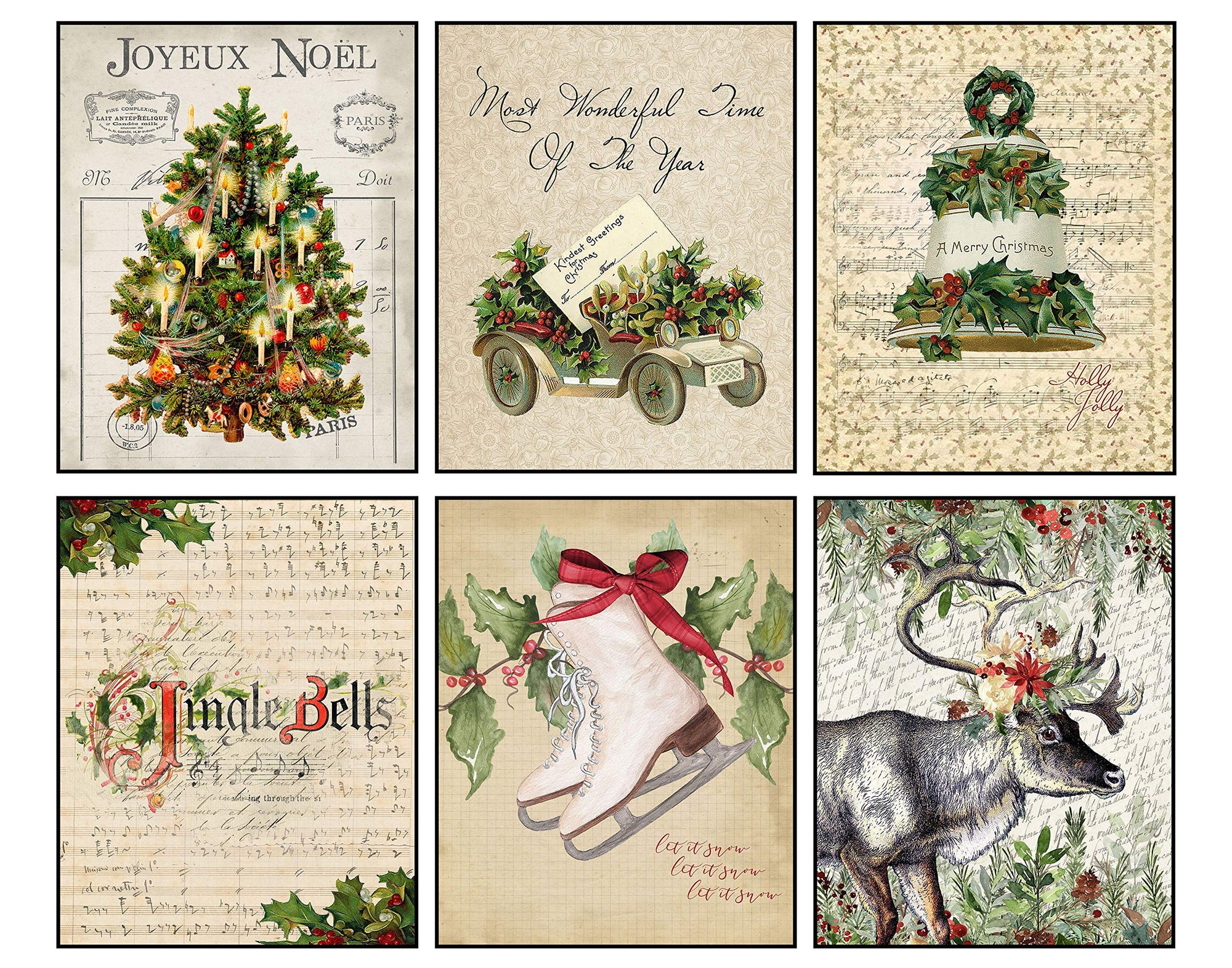 Classic Vintage Christmas Wall Art Prints - Seasonal Set