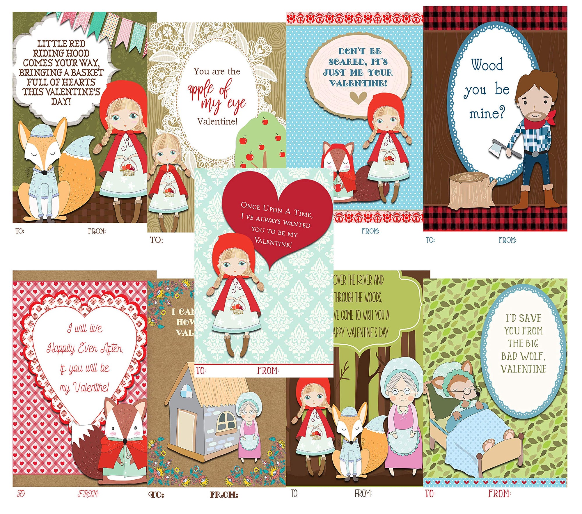 Little Red Themed Valentine Day Classroom Sharing Card Set (28 Included) Exchange Kids Valentine's