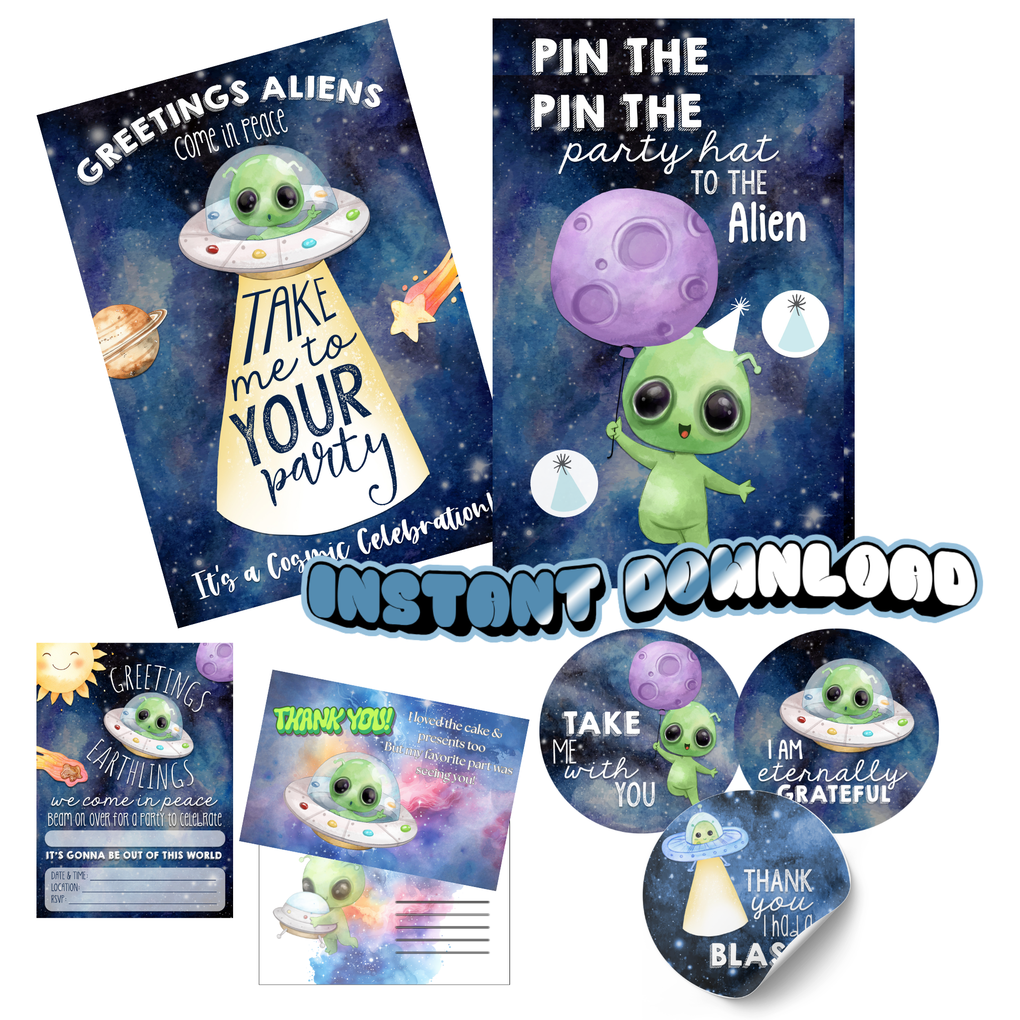 Out of This World Alien Party Bundle Kit - Digital Download 10pc
