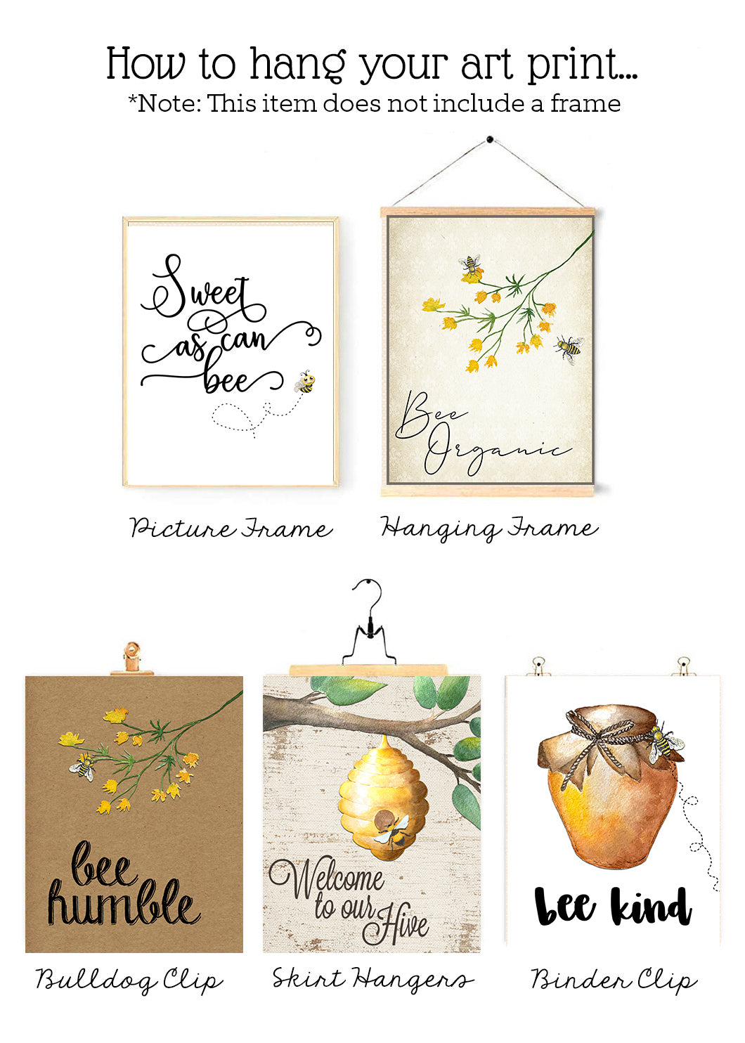 French Honeysuckle Honey Bee Room Wall Art Prints Set of 5