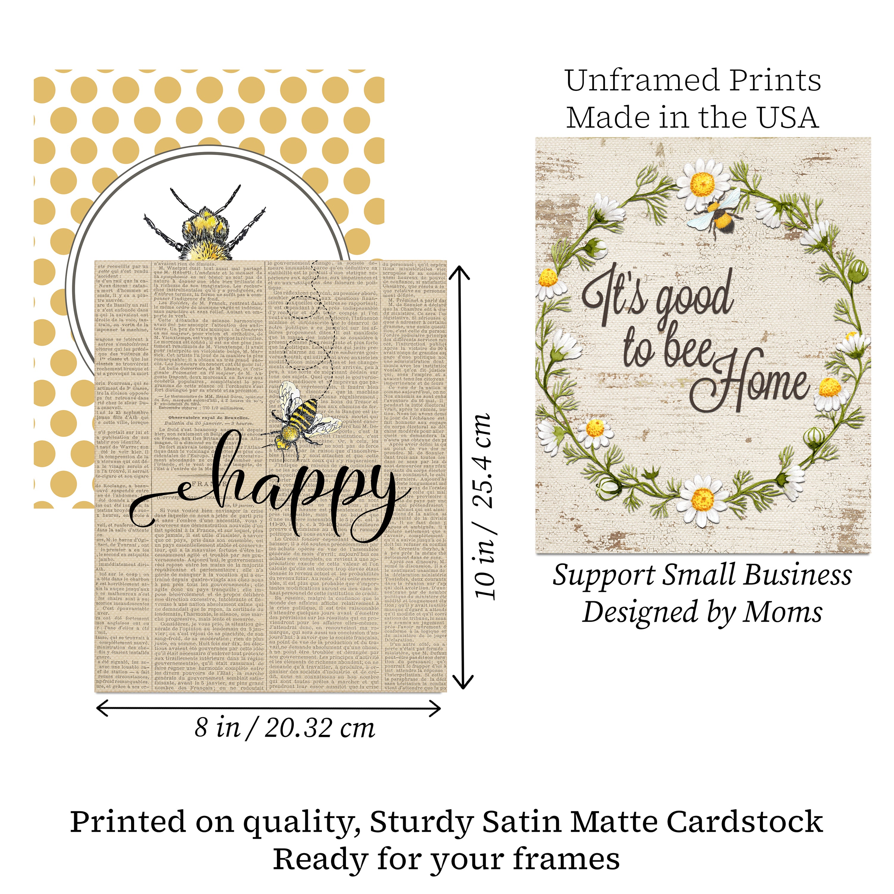 French Honeysuckle Honey Bee Room Wall Art Prints Set of 5