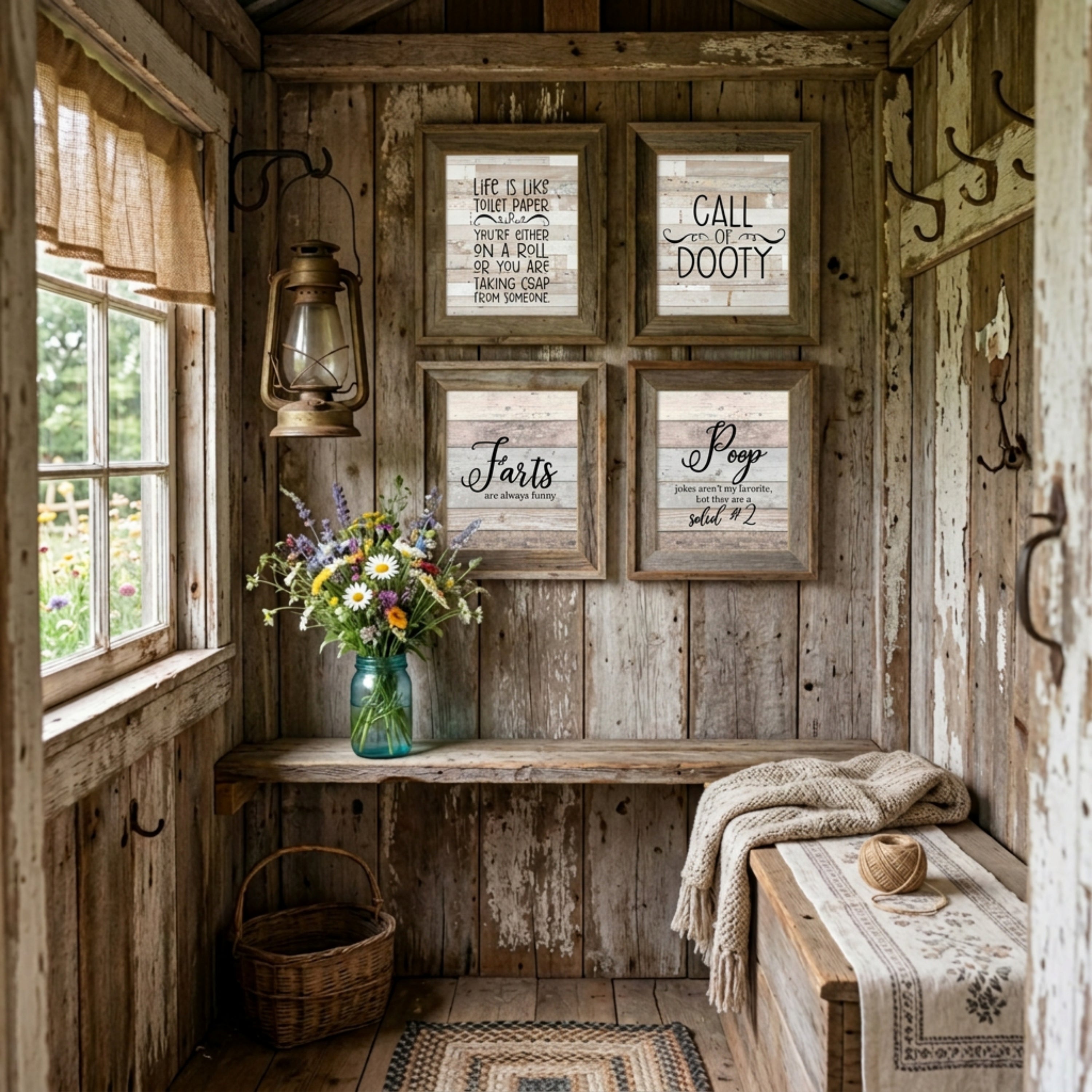 Call of Dooty - Funny Fart Bathroom Wall Art Prints, Neutral Farmhouse Decor Set of 4, 8x10in