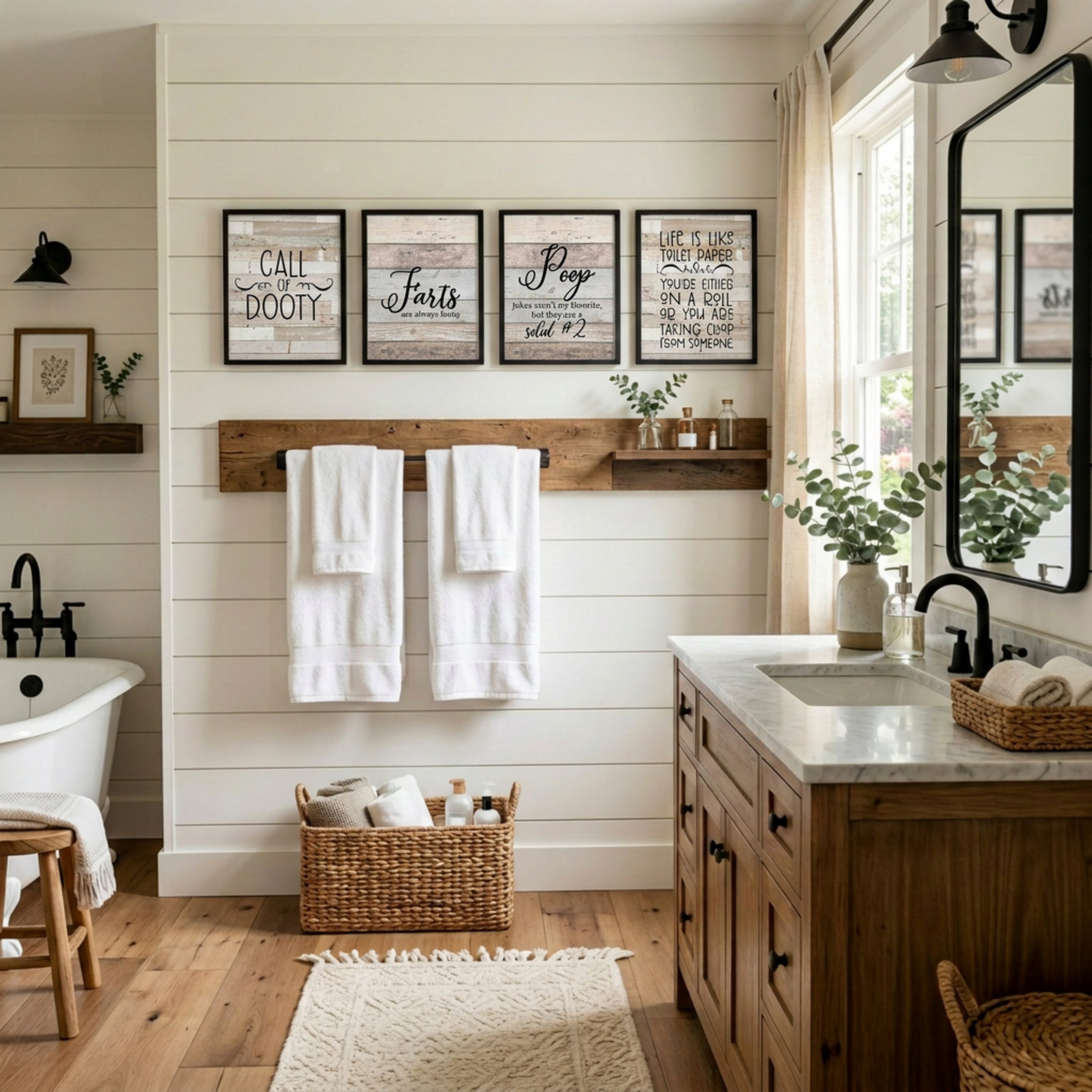 Call of Dooty - Funny Fart Bathroom Wall Art Prints, Neutral Farmhouse Decor Set of 4, 8x10in
