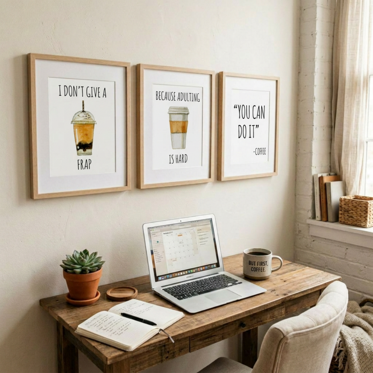 Coffee Motivation Wall Art Prints Set of 3 – Funny 8x10 Coffee Bar Decor