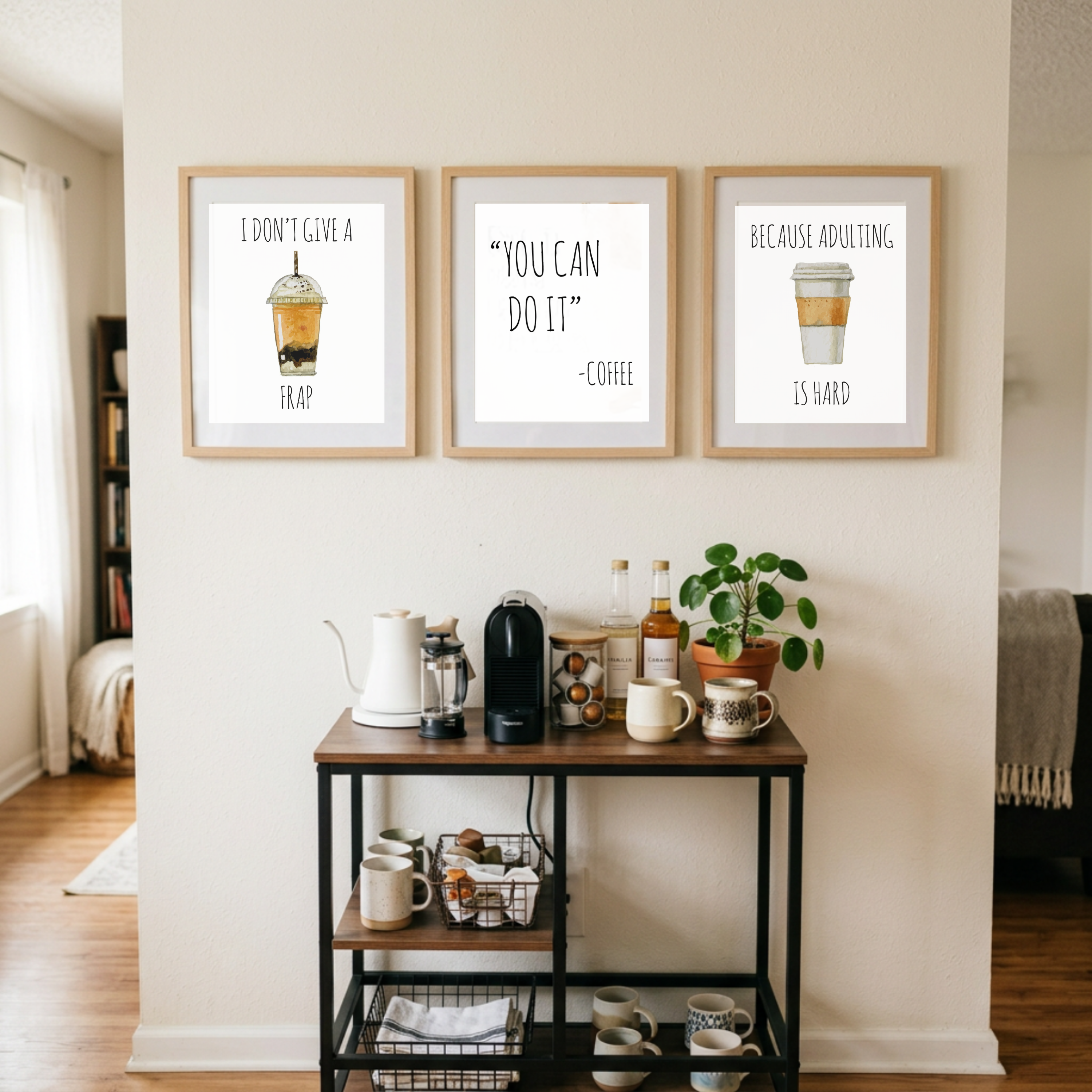 Coffee Motivation Wall Art Prints Set of 3 – Funny 8x10 Coffee Bar Decor