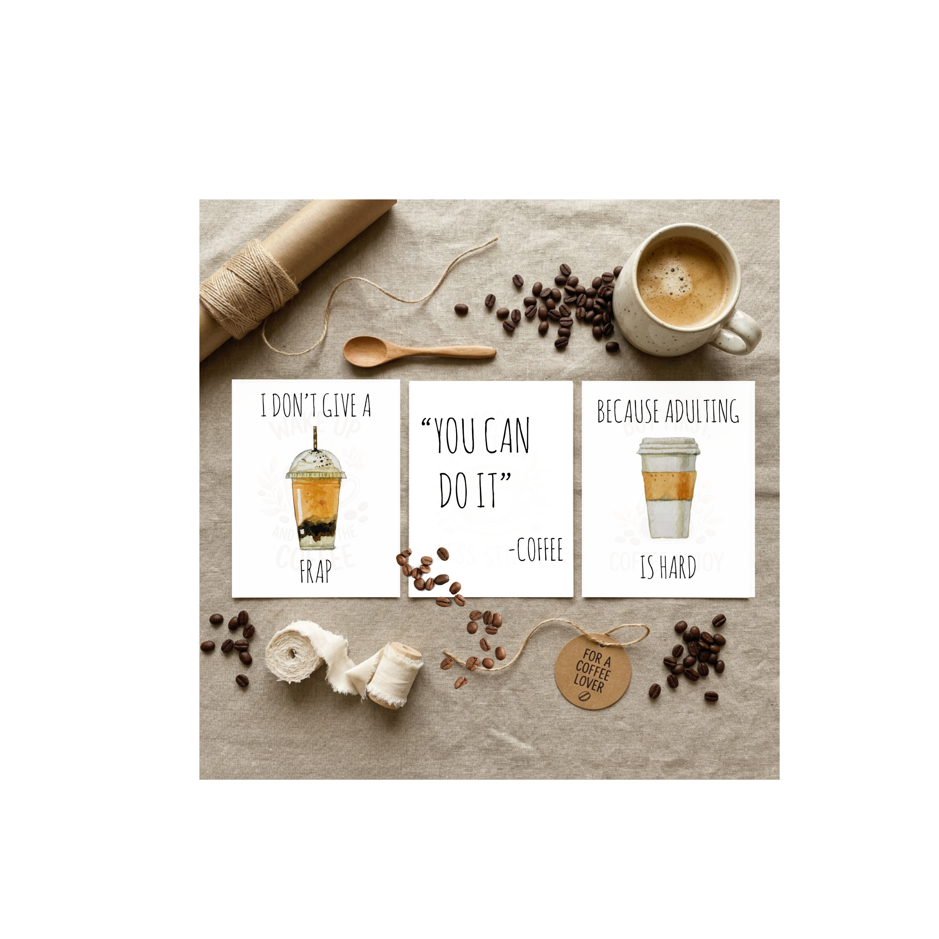 Coffee Motivation Wall Art Prints Set of 3 – Funny 8x10 Coffee Bar Decor