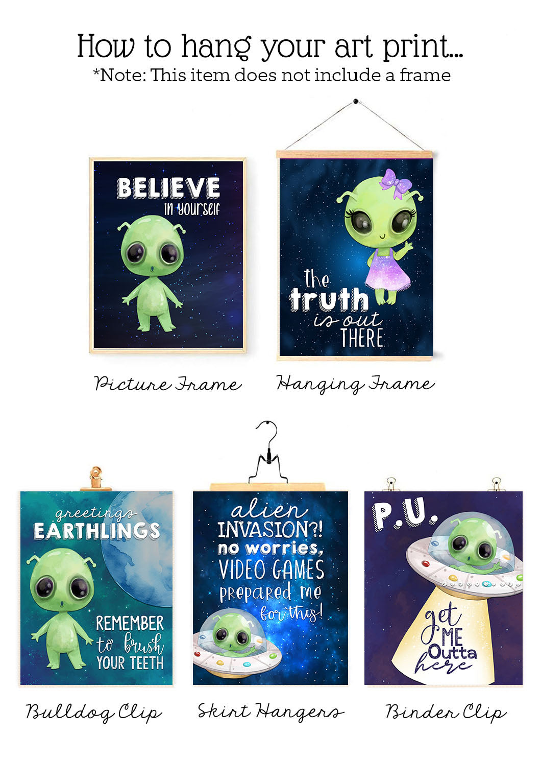 Come In Peace - Alien Wall Art Prints Gift Decor Set Pictures Room