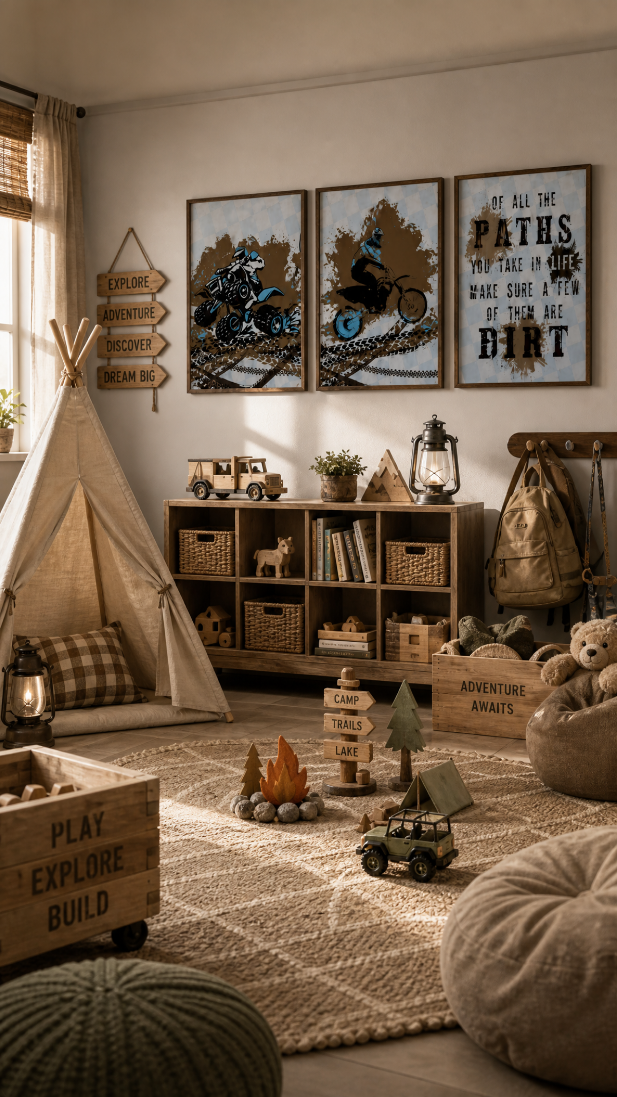Dirt Bike Motorcycle ATV Themed Bedroom Room Wall Decor Art Prints Blue Brown
