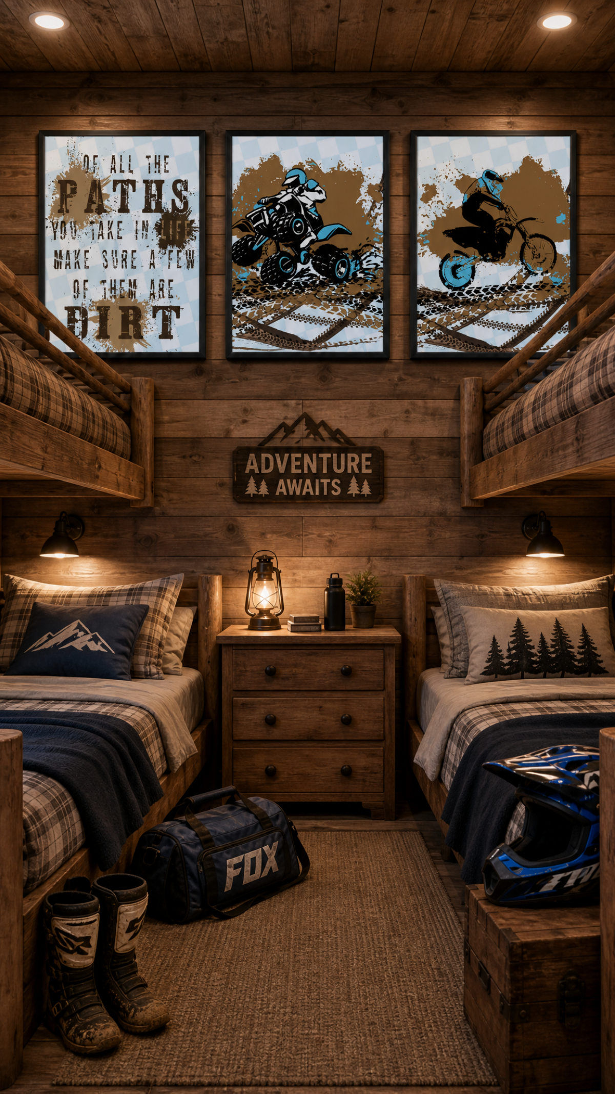 Dirt Bike Motorcycle ATV Themed Bedroom Room Wall Decor Art Prints Blue Brown