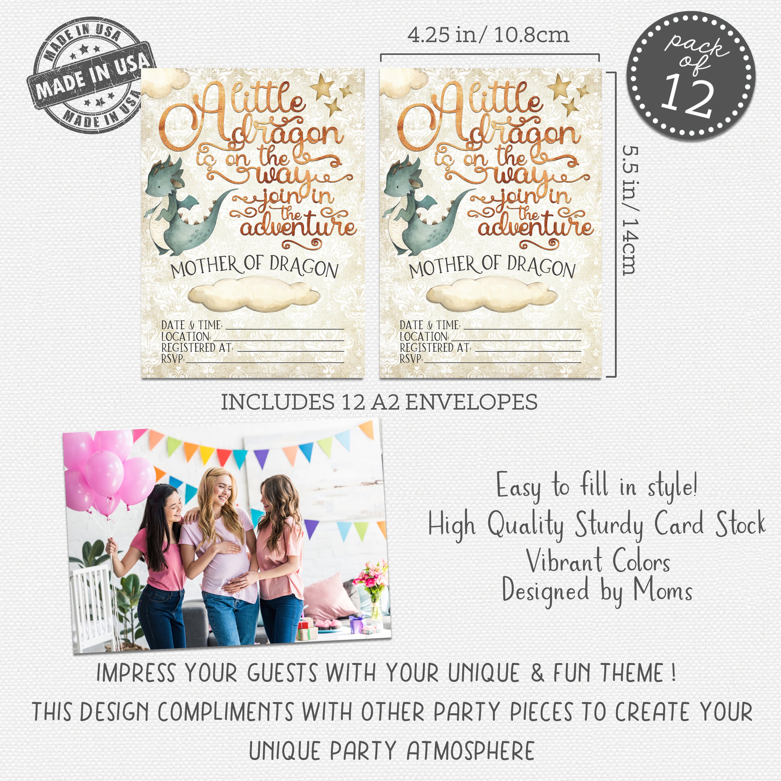 Dragon Theme Baby Shower Party Invitation Set