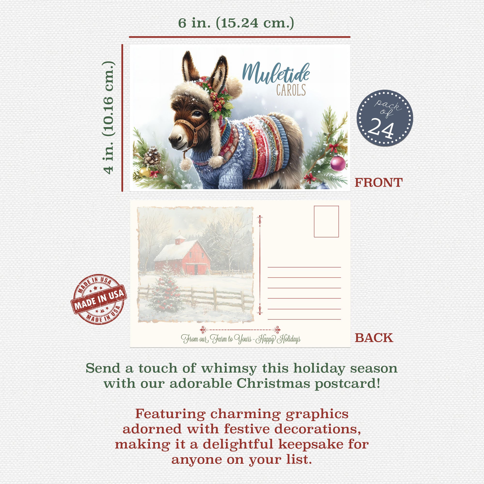 Holiday Farm Animal Themed Post Card Assortment (20 included) Greeting Mutipack