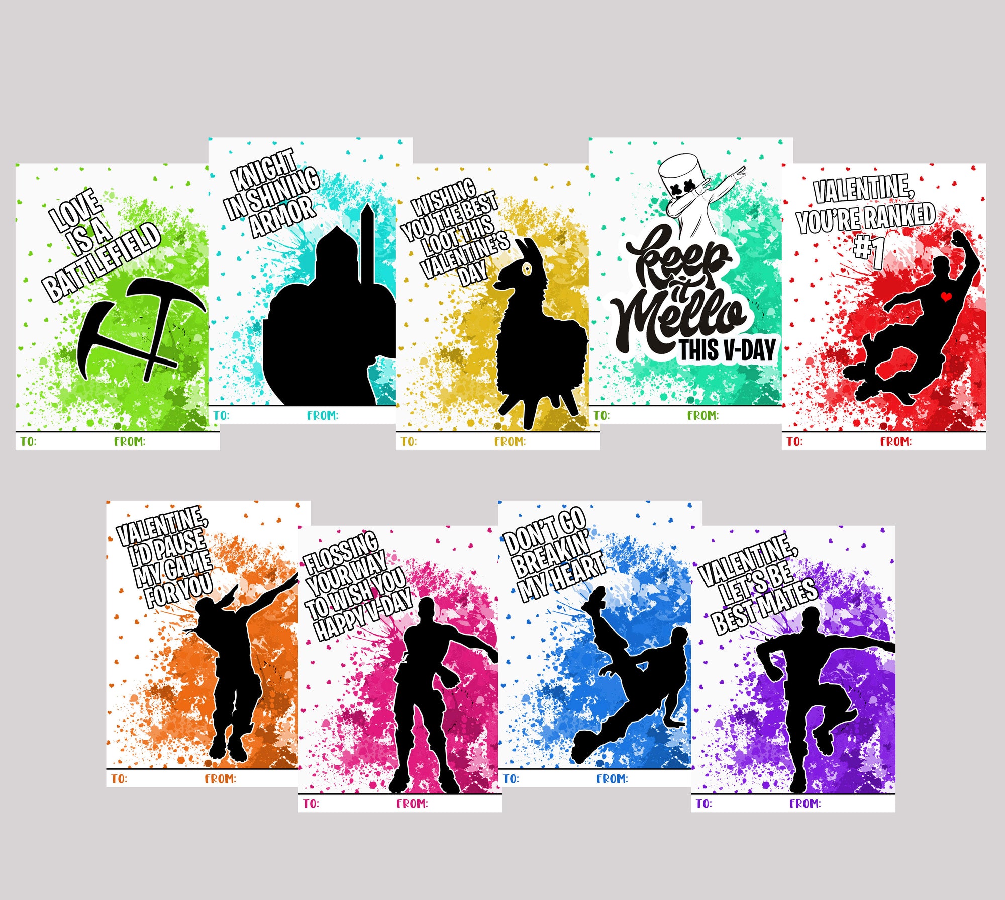 Video Game Themed Dance Emote Valentine Day Sharing Cards