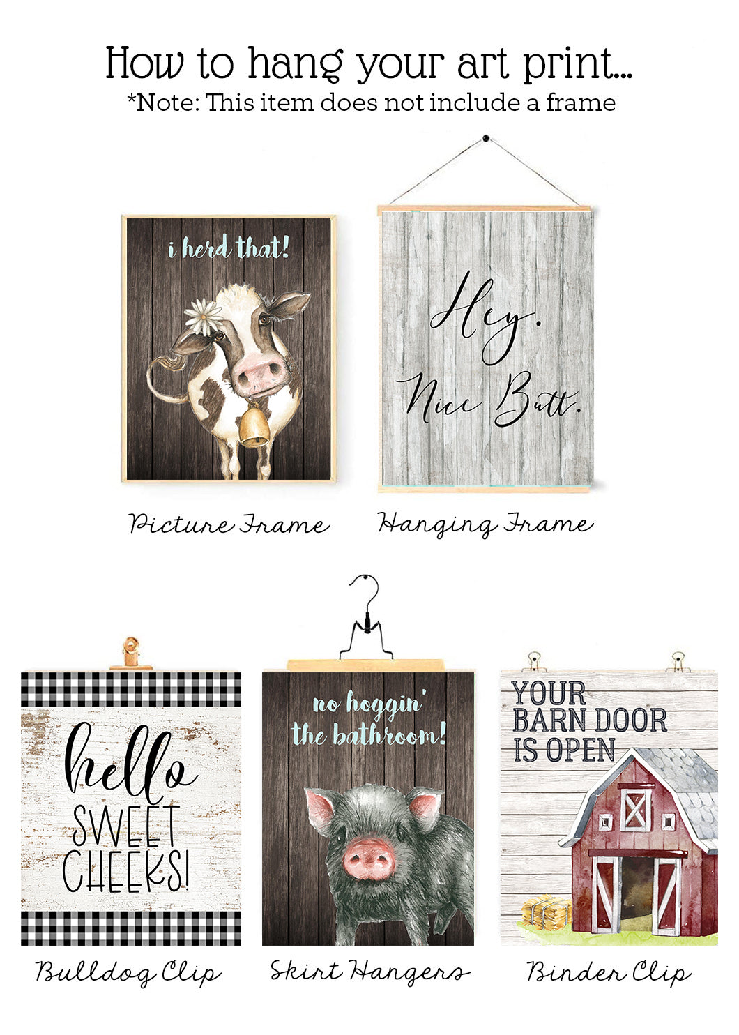 Bless This Kitchen & Kiss The Cook Farmhouse Wall Art Prints Set of 5