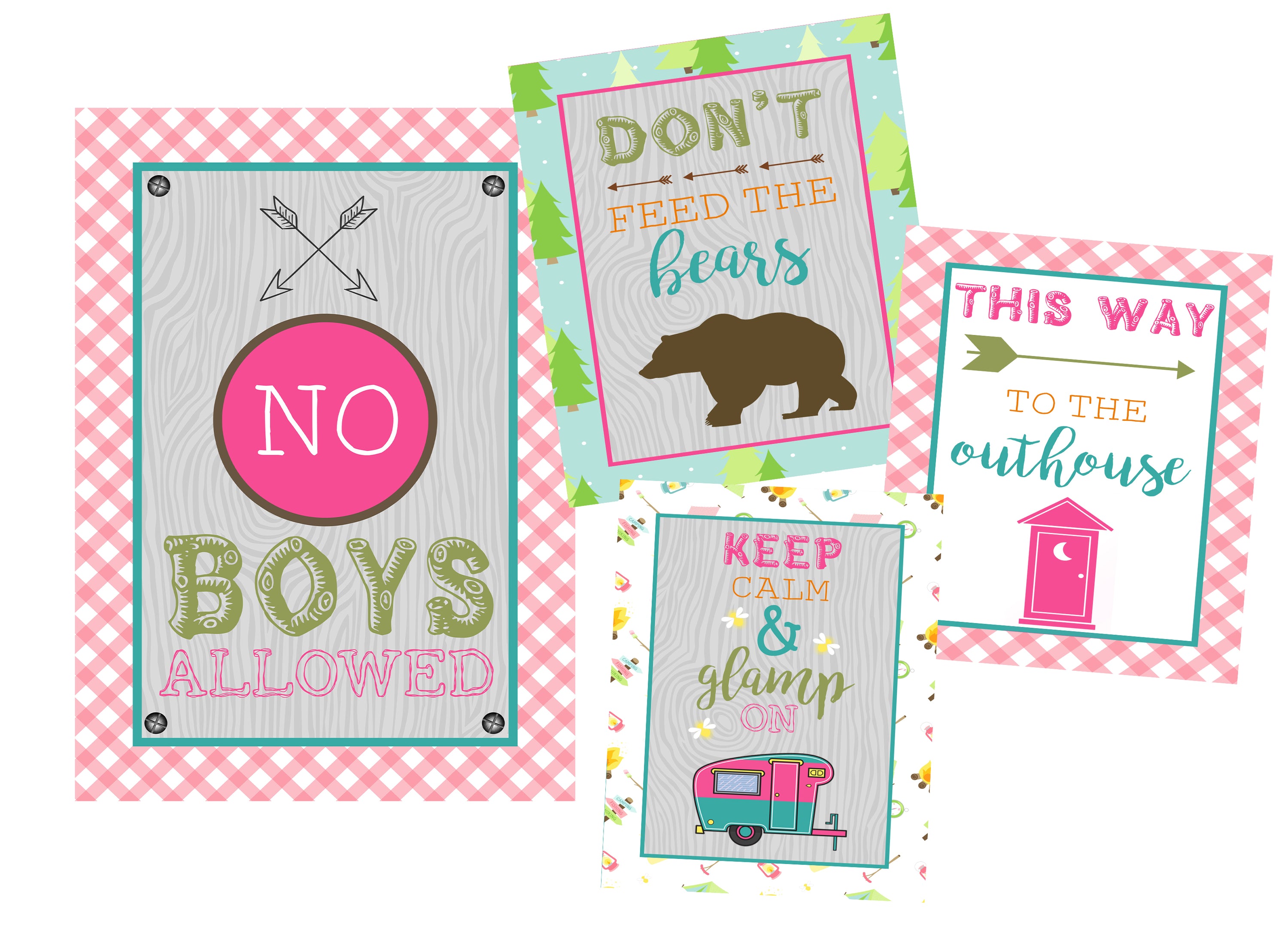 Pink Glamping Girl Party Bundle with Invitations & Decor