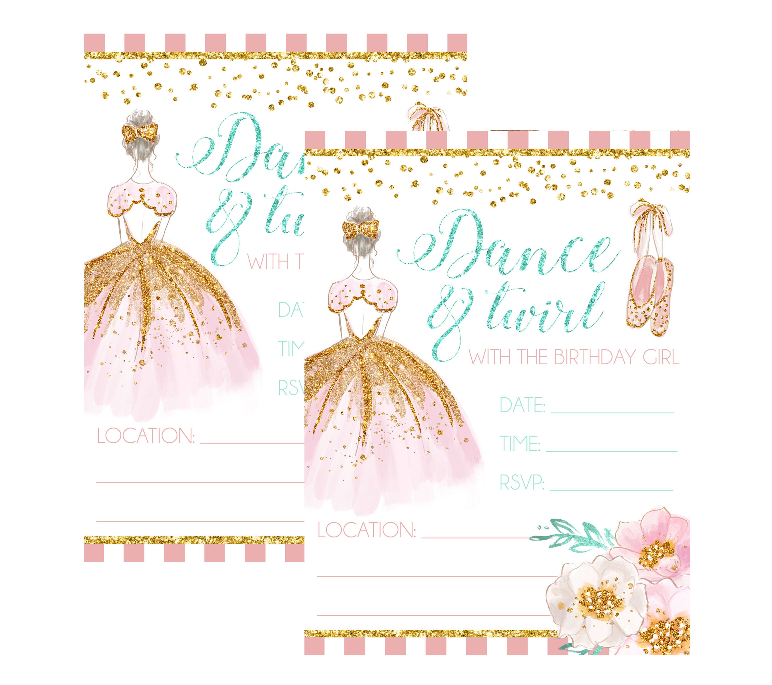 Ballerina Ballet Dance Pink Balloon – Party Bundle with Invitations & Decor