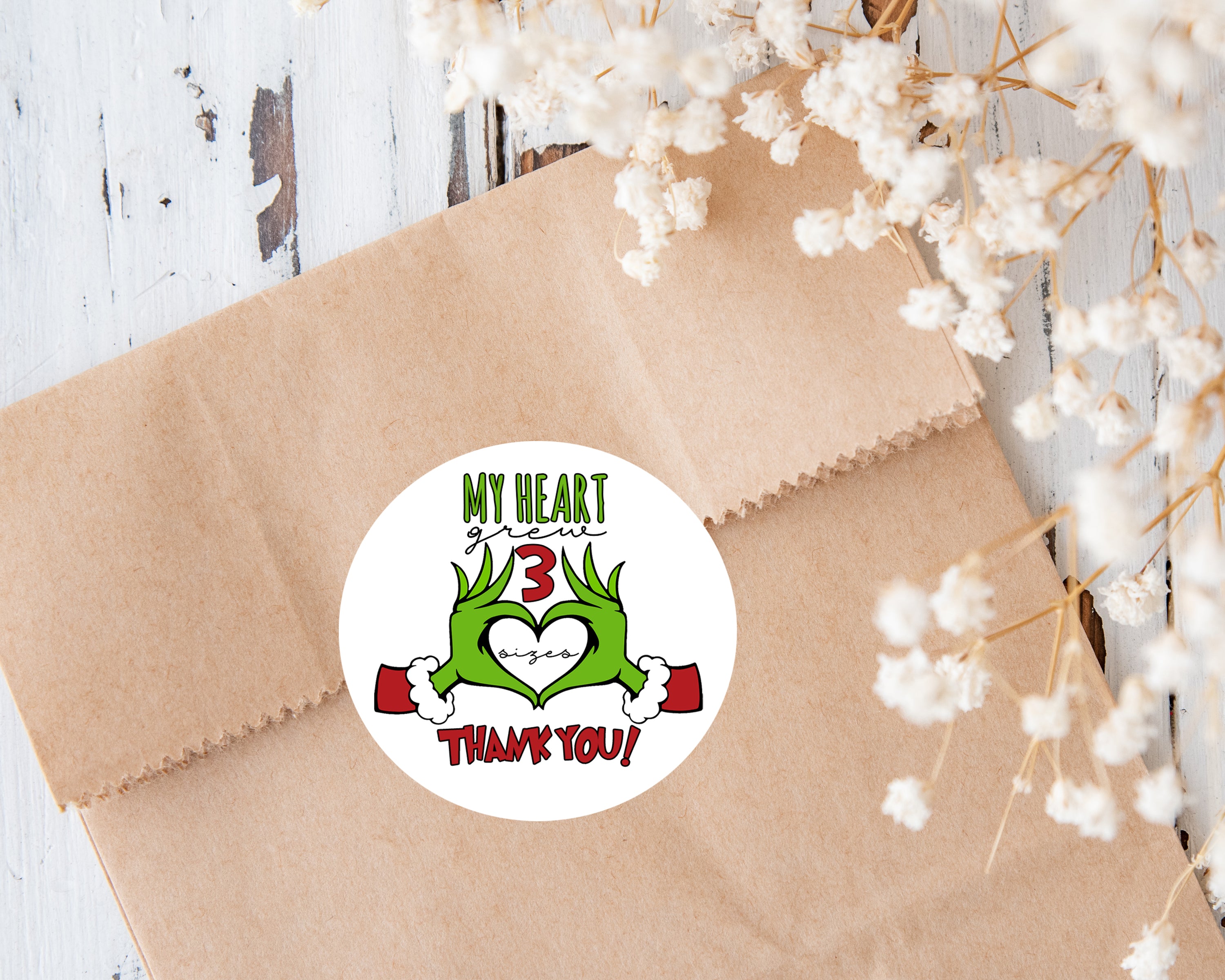 My Heart Grew Three Sizes Christmas Movie Character Themed Thank You Party Sticker Favors Includes 24 Circle Labels