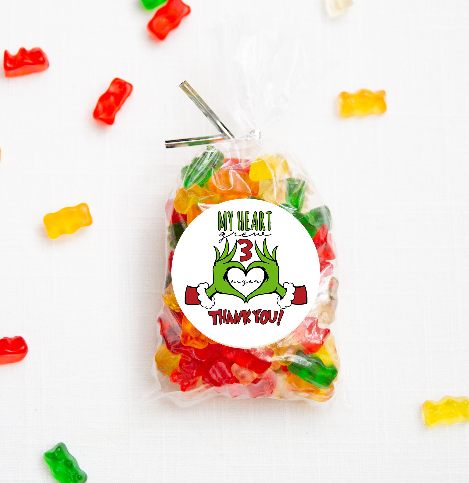 My Heart Grew Three Sizes Christmas Movie Character Themed Thank You Party Sticker Favors Includes 24 Circle Labels