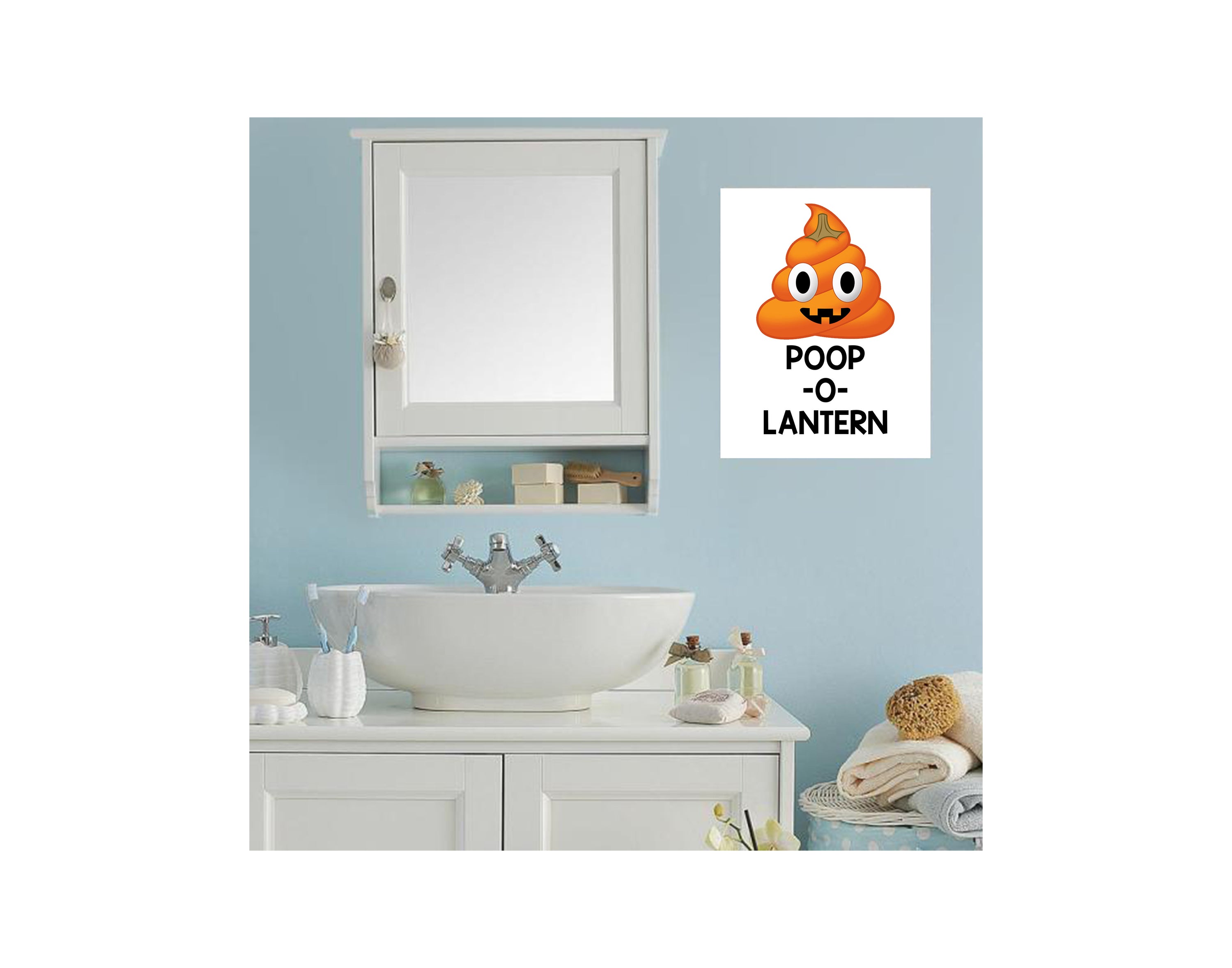 Funny Halloween Poop Emoji Themed Bathroom Wall Art Print Decor (Set of 5) 8X10