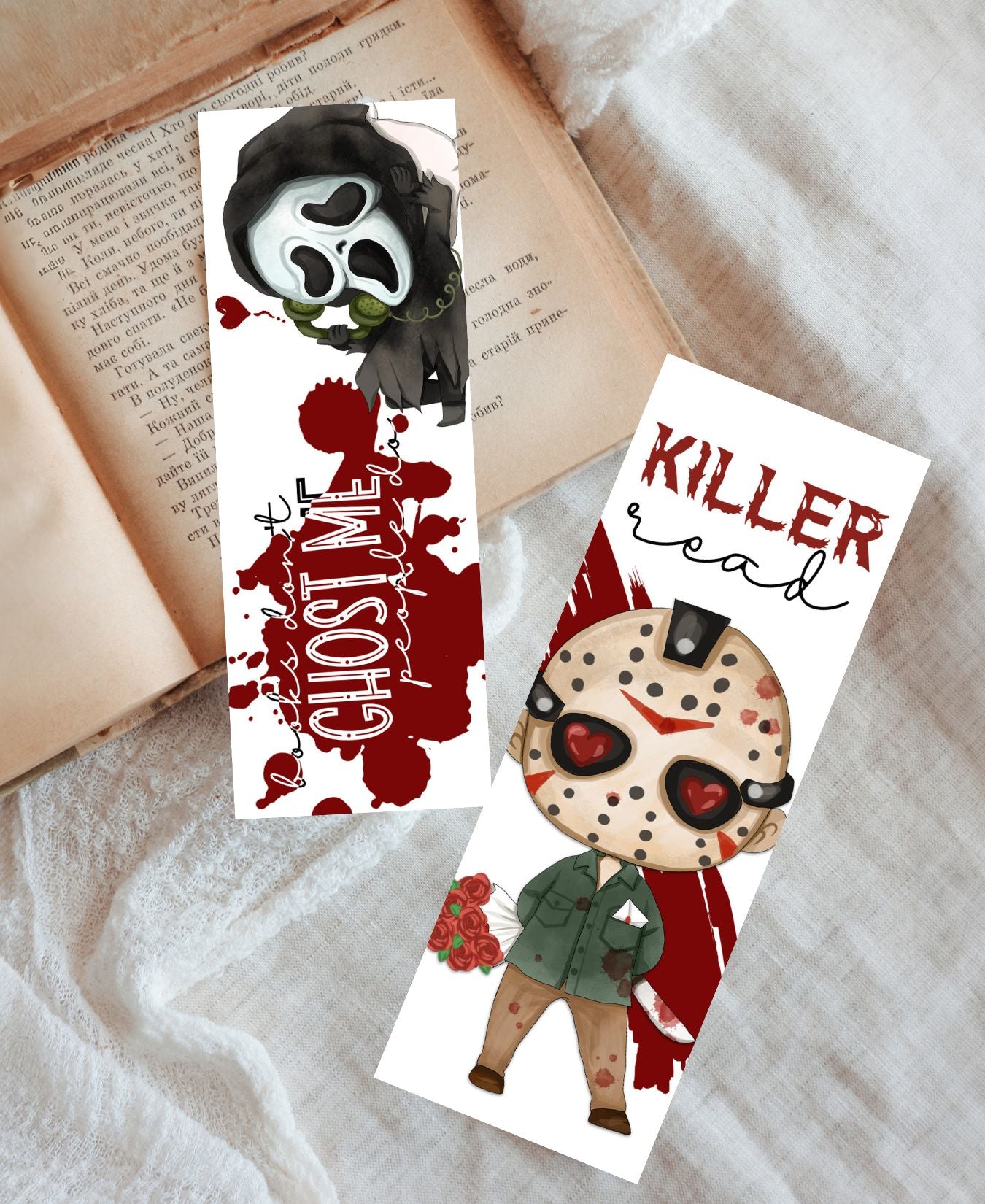 Killer Read Horror Bookmarks, Beloved Movie Themed Page Markers with Favorite Characters Set of 10