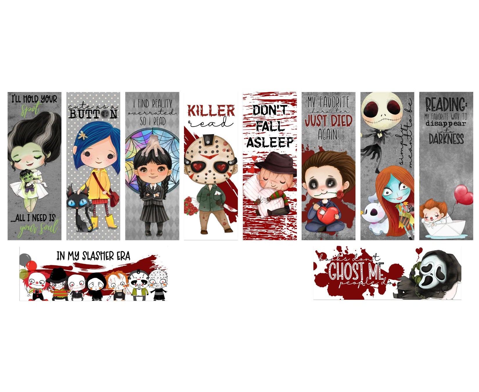 Killer Read Horror Bookmarks, Beloved Movie Themed Page Markers with Favorite Characters Set of 10