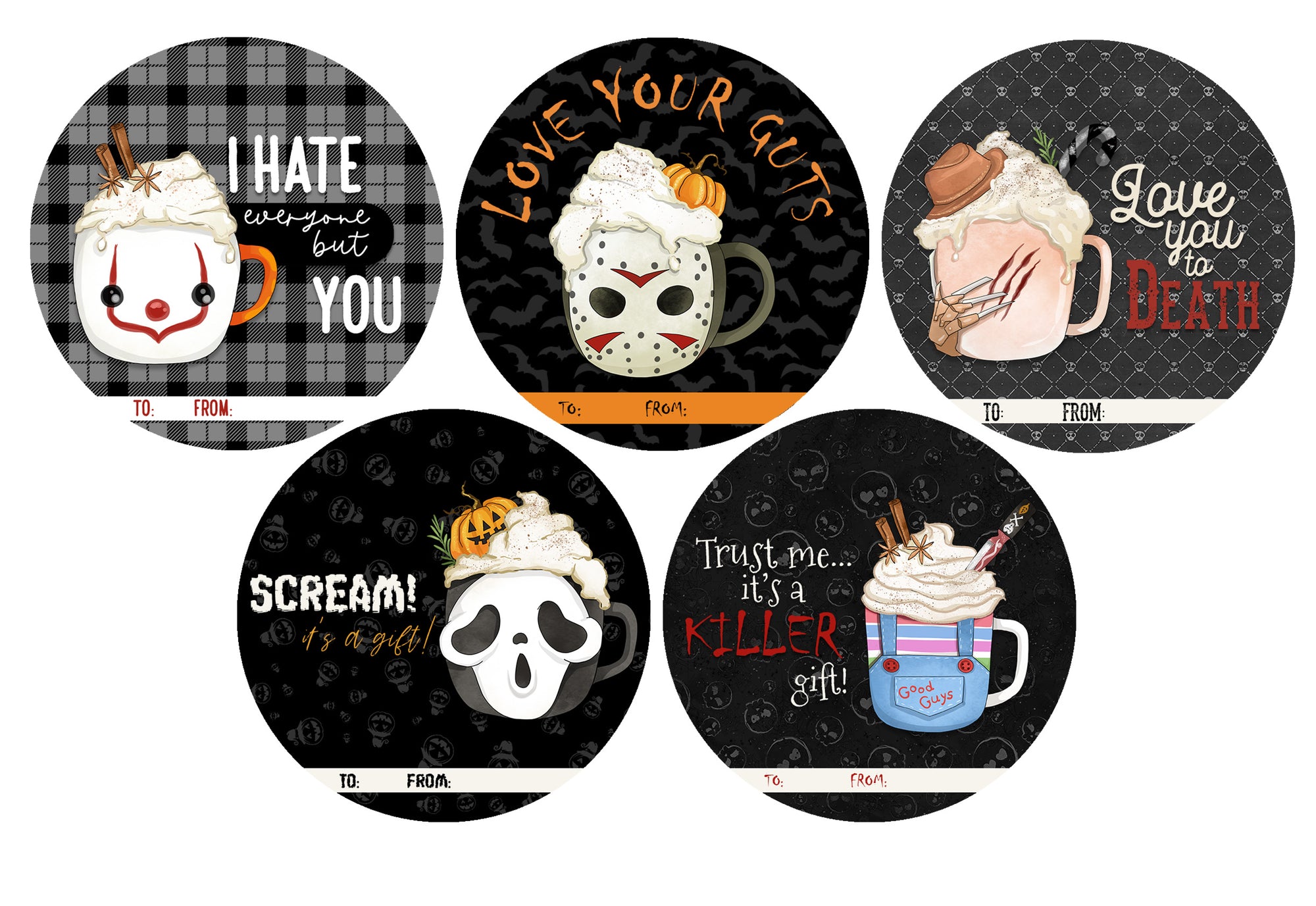 Scream, It's a Gift! - Horror Movie Character Themed Sticker Gift Wrap Labels - Self Adhesive (Set of 24)