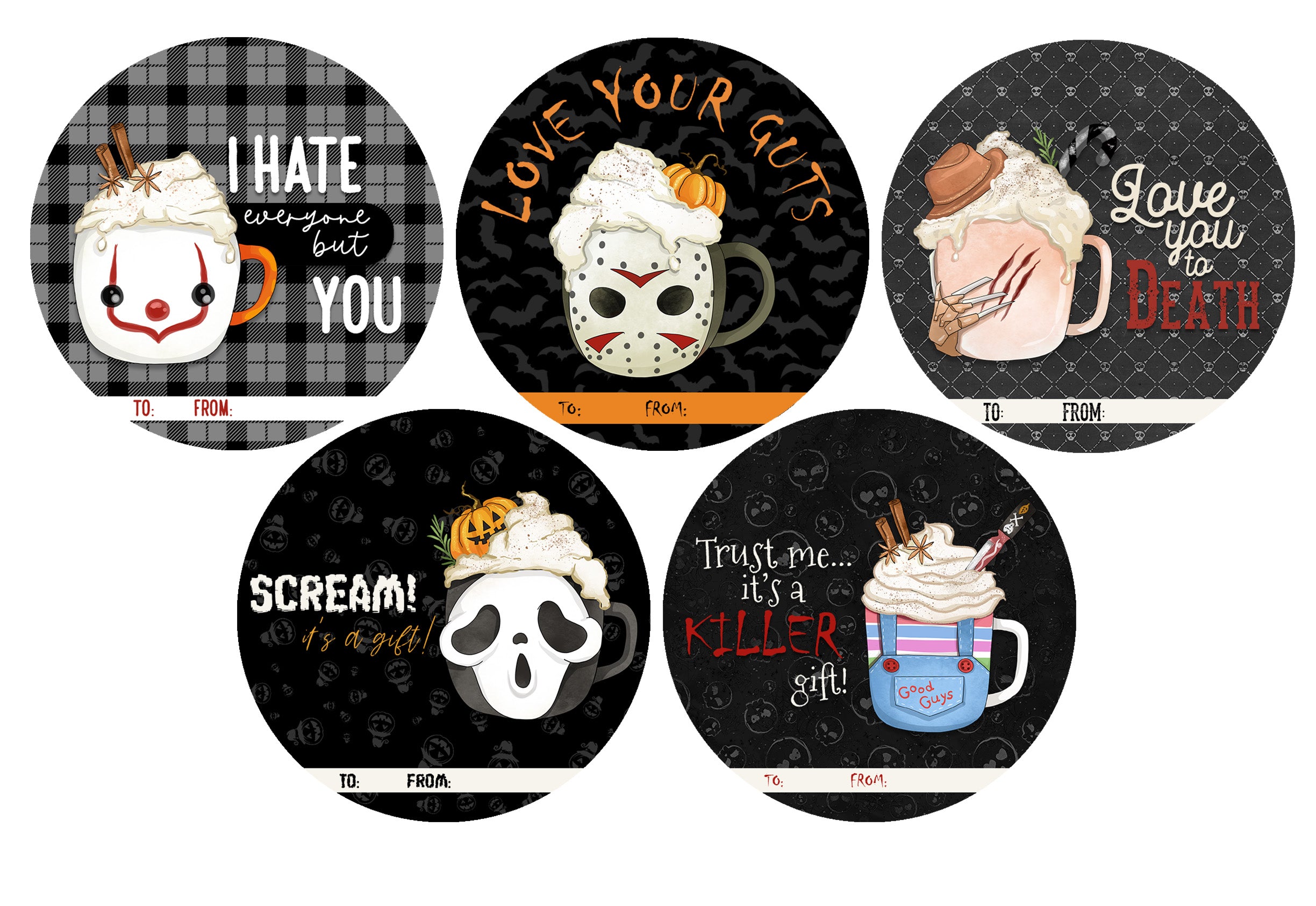 Scream, It's a Gift! - Horror Movie Character Themed Sticker Gift Wrap Labels - Self Adhesive (Set of 24)