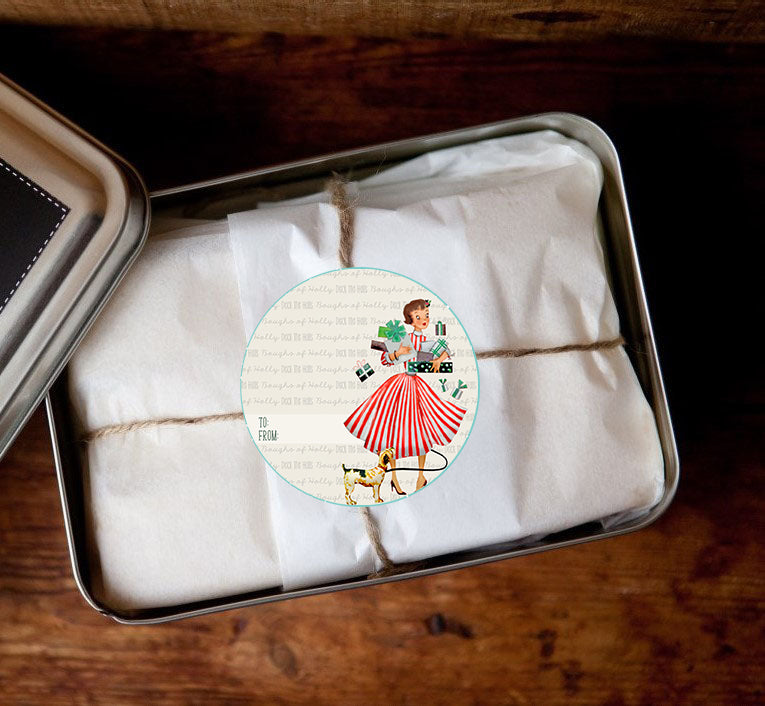 Vintage Housewife Christmas Holiday Gift Tag Sticker Labels Presents (24 Included) Self Adhesive Wrapping
