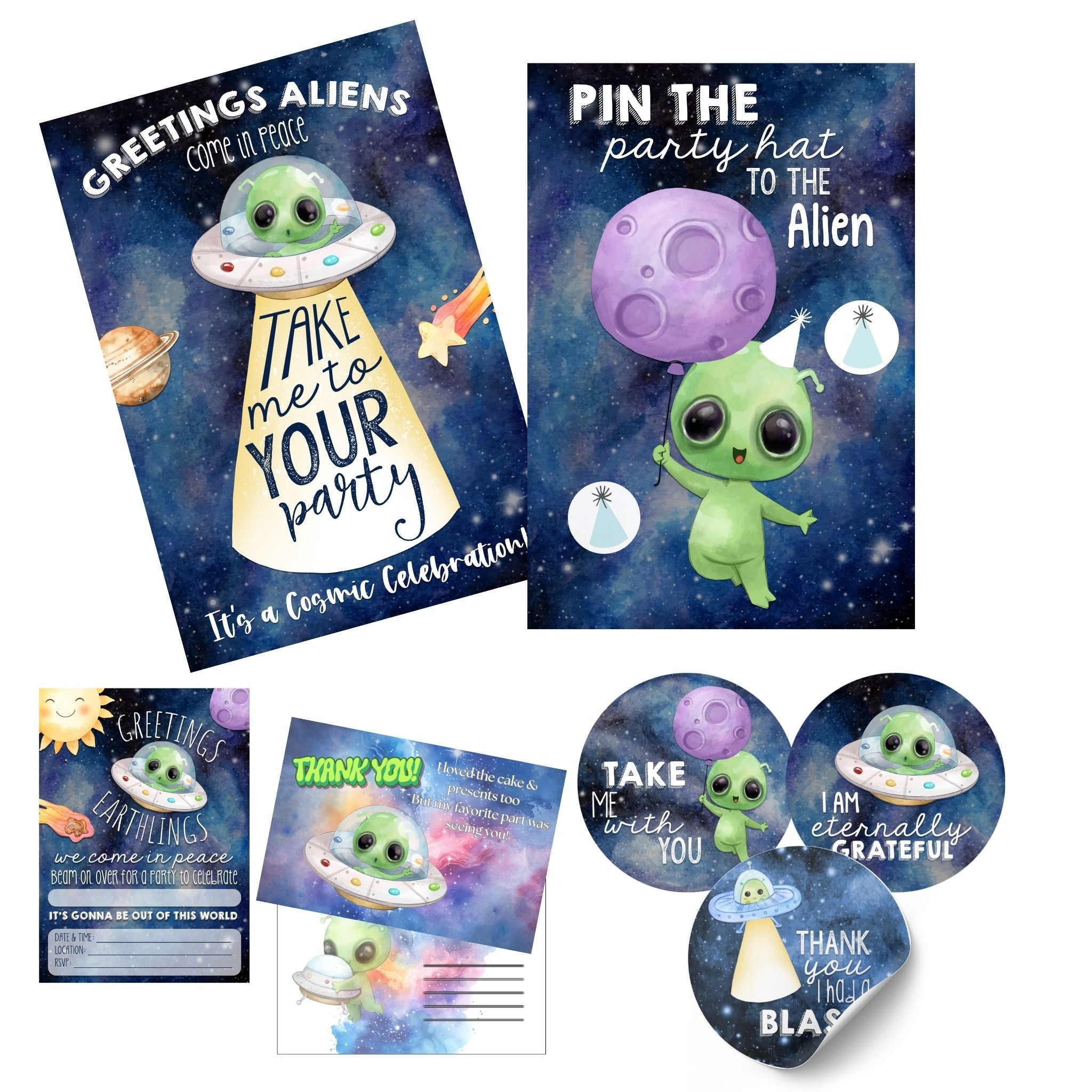 Welcome Our Tiny Human Alien Baby Shower Bundle - 62 Piece Space Theme Party Kit Supplies