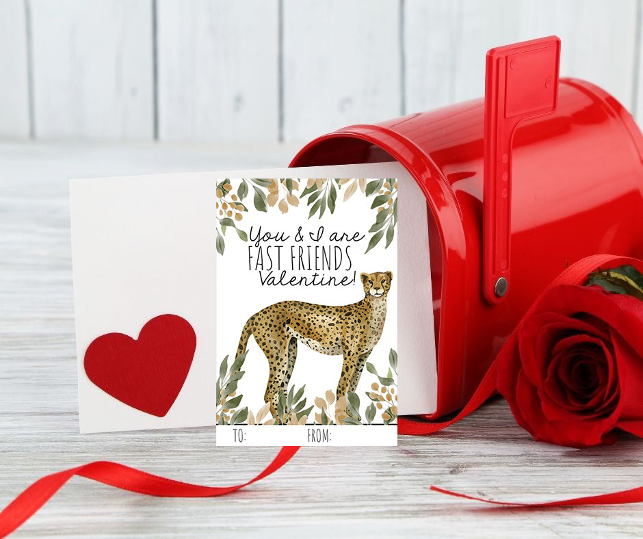 Printable Wild Jungle Cat Themed Valentine's Day Cards 4 Assorted Valentine Design