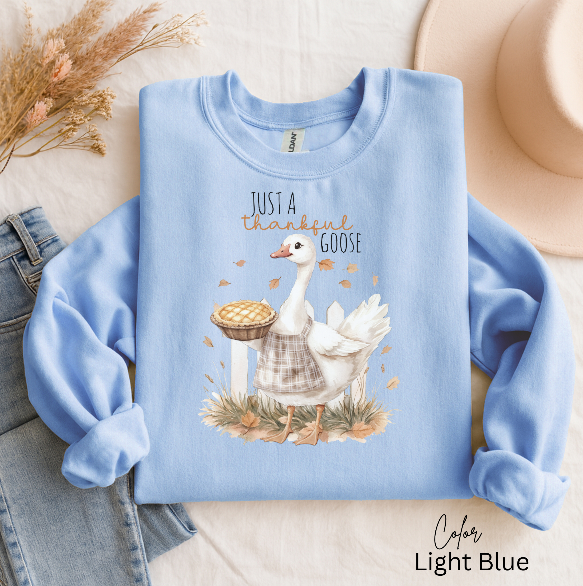 Just a Thankful Goose - Cozy Crewneck, Thanksgiving Sweatshirt, Fall Fashion, Gift for Thanksgiving Celebrations