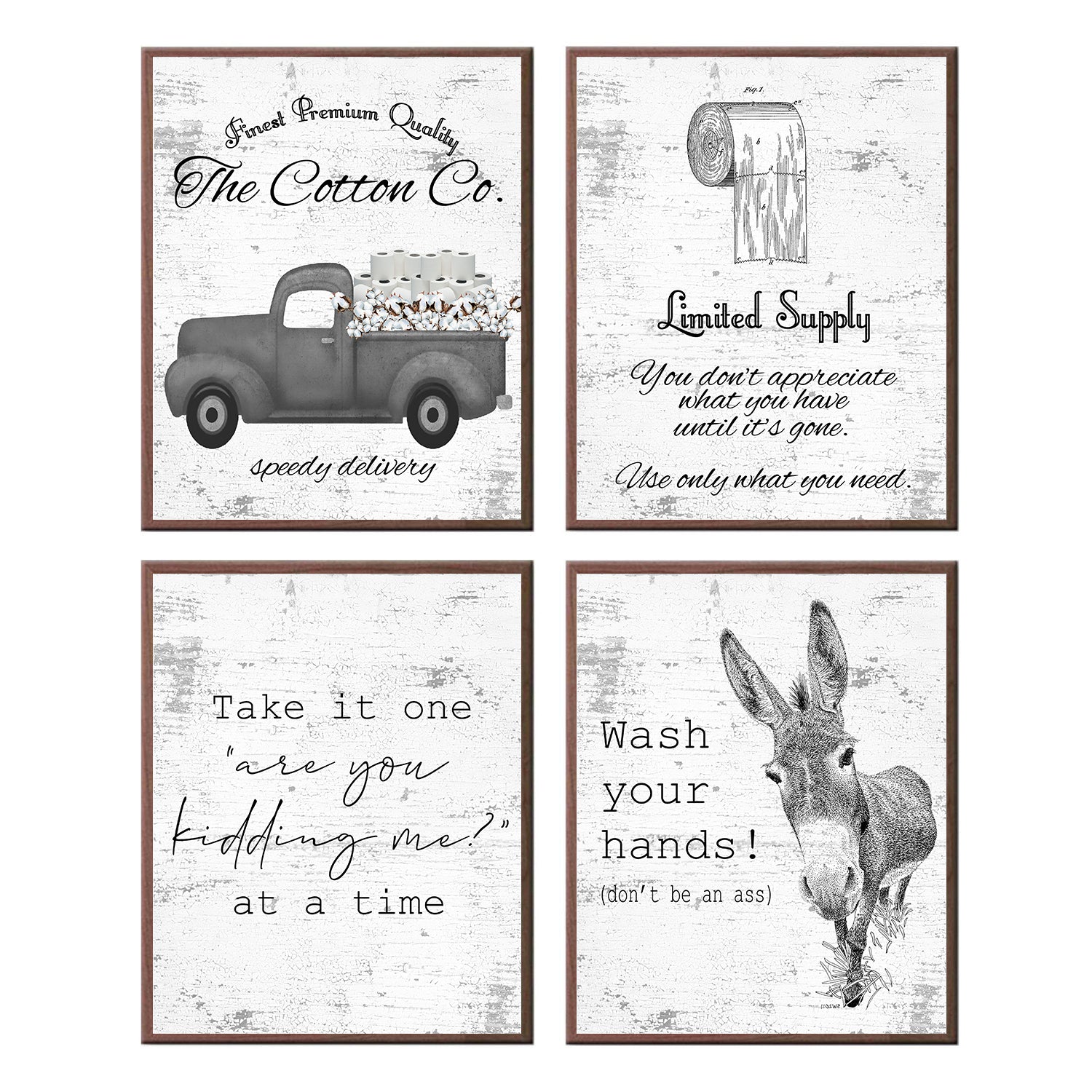 Use Only What You Need - Funny Toilet Paper Bathroom Wall Art Prints, Farmhouse Decor Set of 4, 8x10in