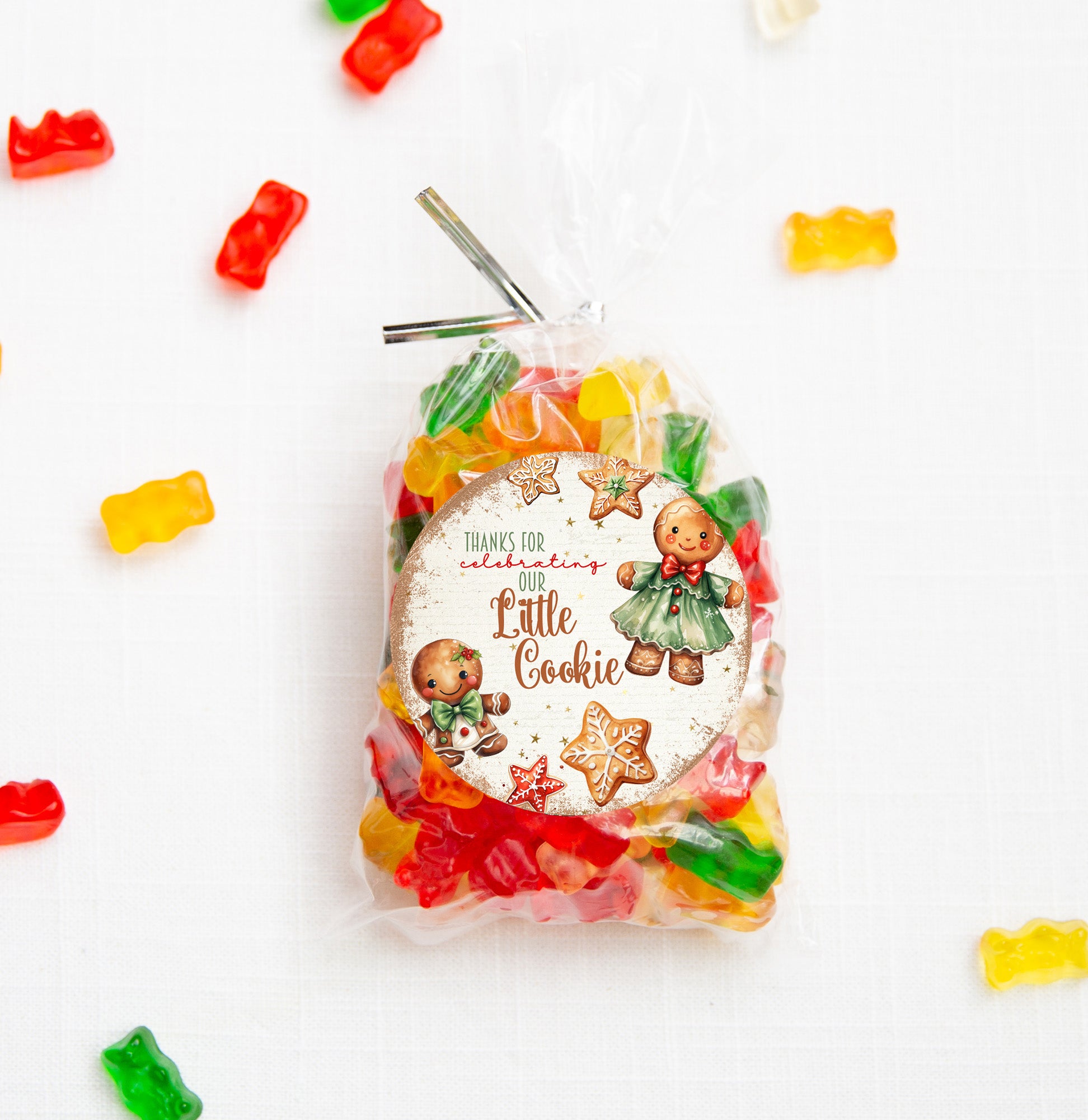 Thanks for Celebrating Our Little Cookie - Christmas Holiday Themed Baby Shower Party Sticker Favor Includes 24 Circle Labels