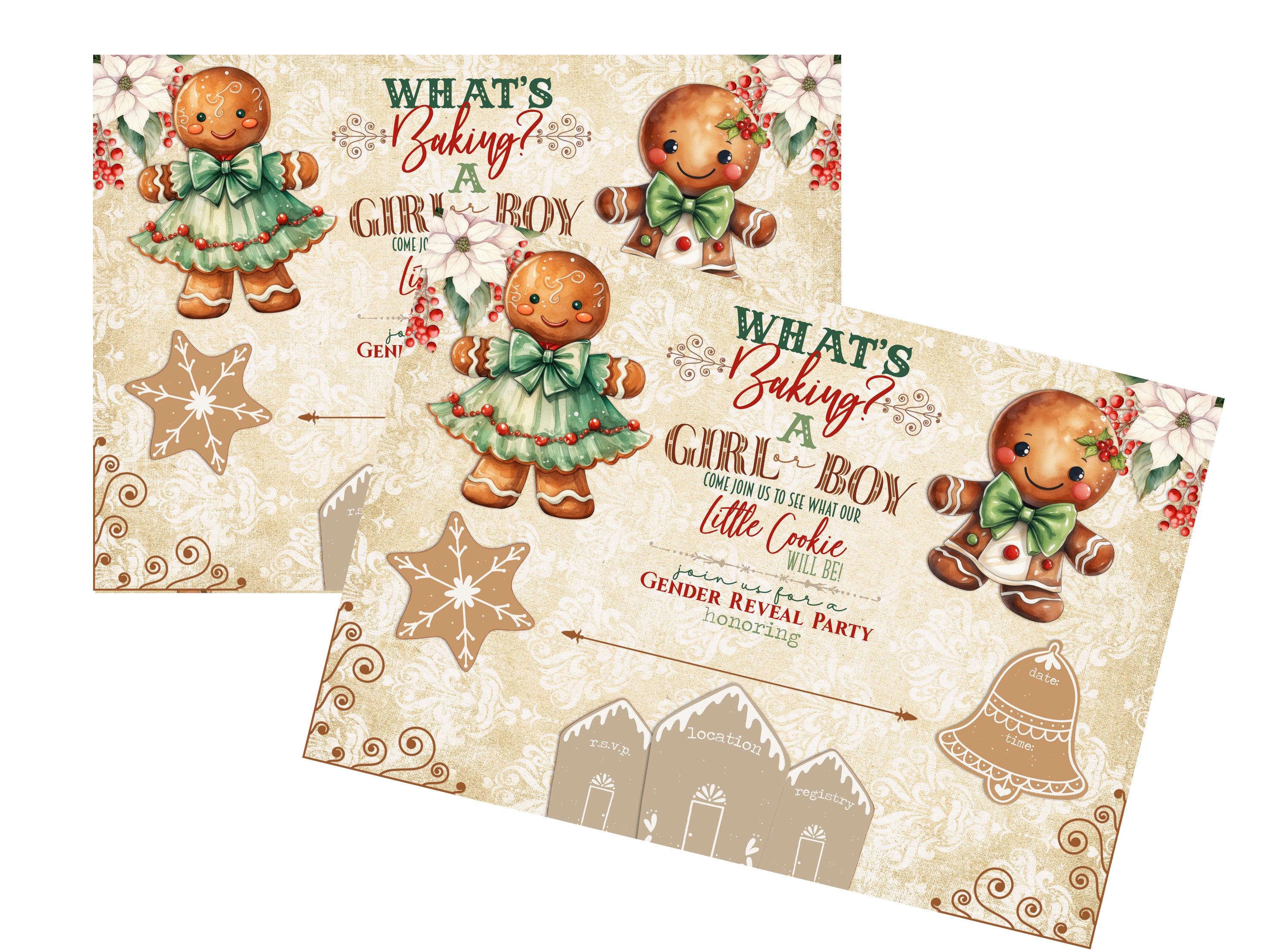 What's Baking A Boy or Girl - Little Cookie Christmas Holiday Baby Shower Gender Reveal Invite Sets