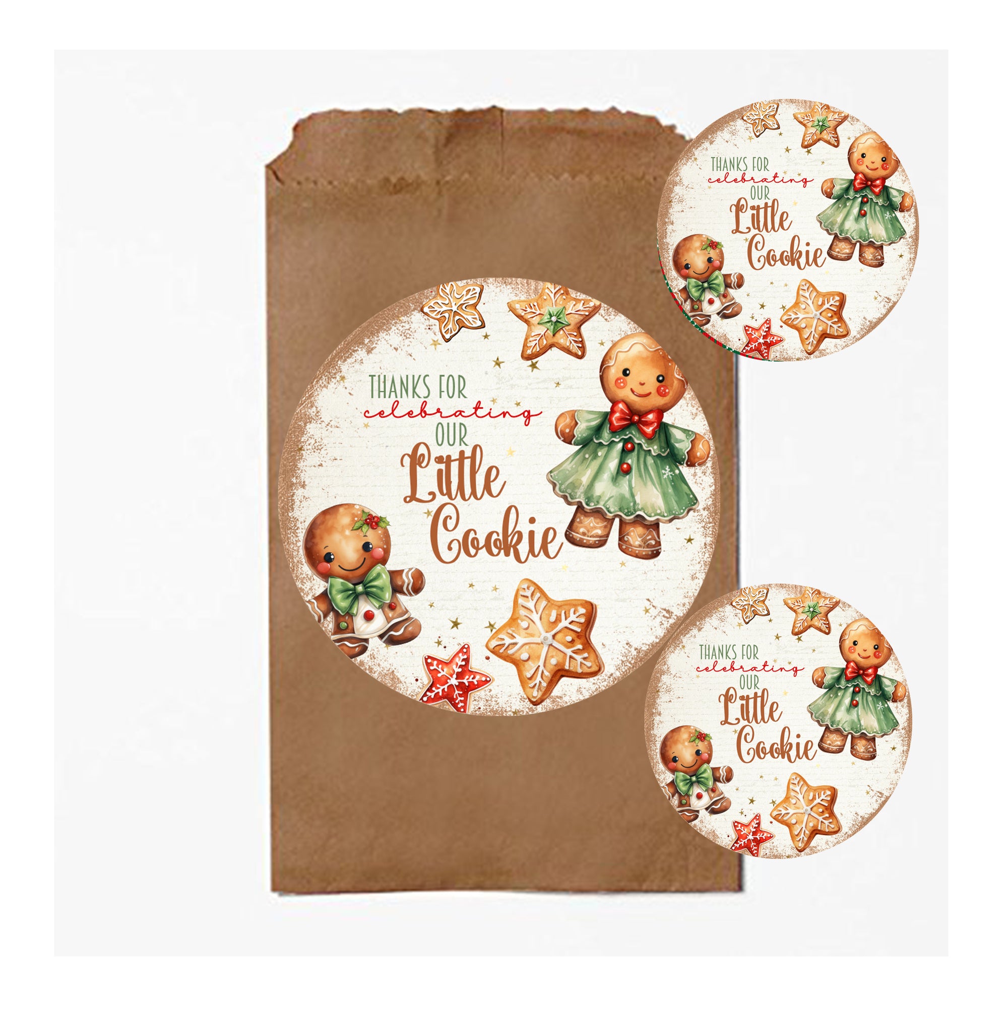 Thanks for Celebrating Our Little Cookie - Christmas Holiday Themed Baby Shower Party Sticker Favor Includes 24 Circle Labels