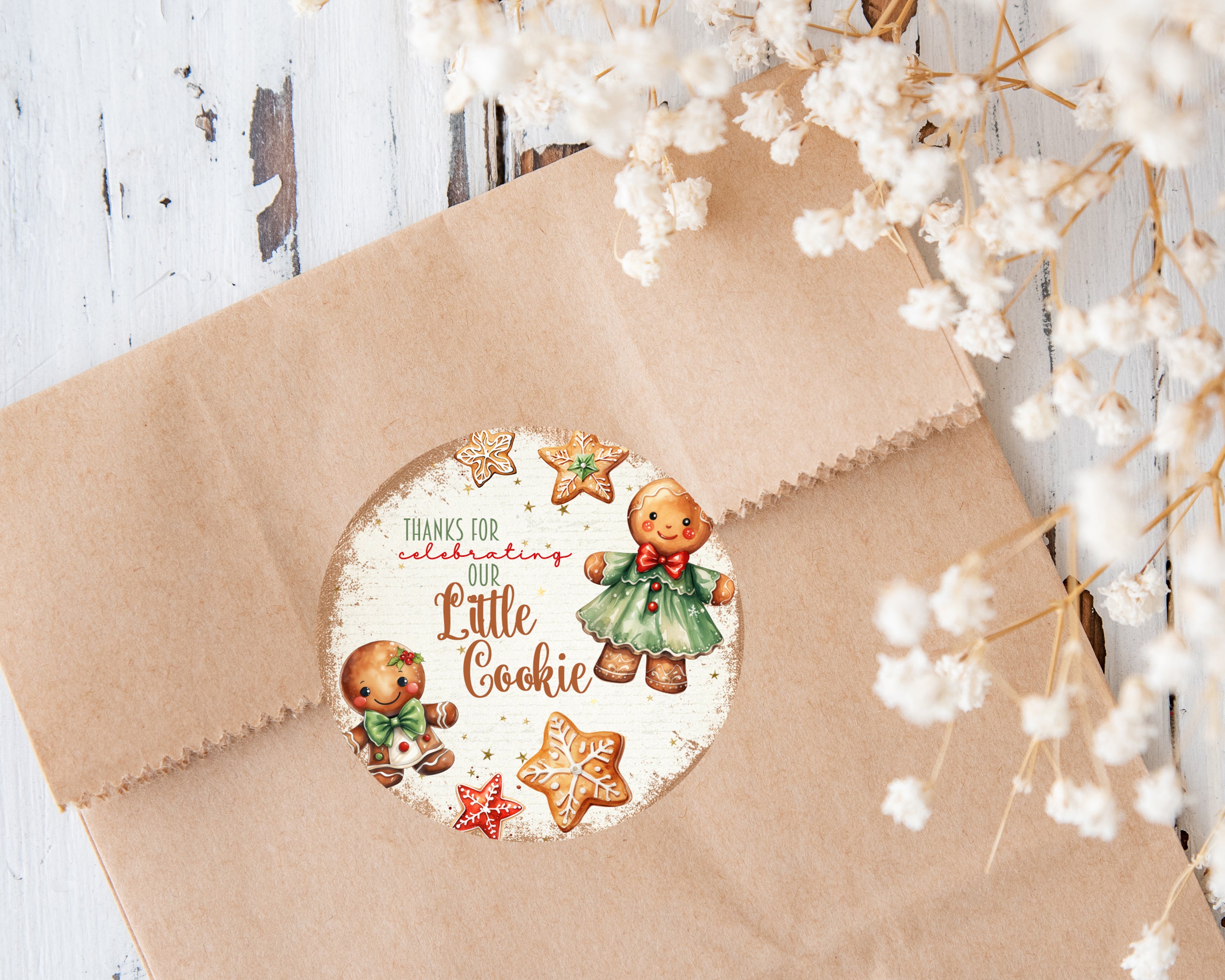 Thanks for Celebrating Our Little Cookie - Christmas Holiday Themed Baby Shower Party Sticker Favor Includes 24 Circle Labels