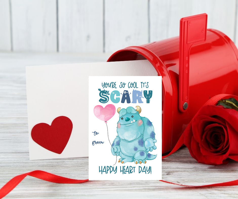 Darling Monster Character Themed Valentine Day Classroom Sharing Cards (Set of 24) Valentine's Class Work Party Exchange - You're So Cool It's Scary