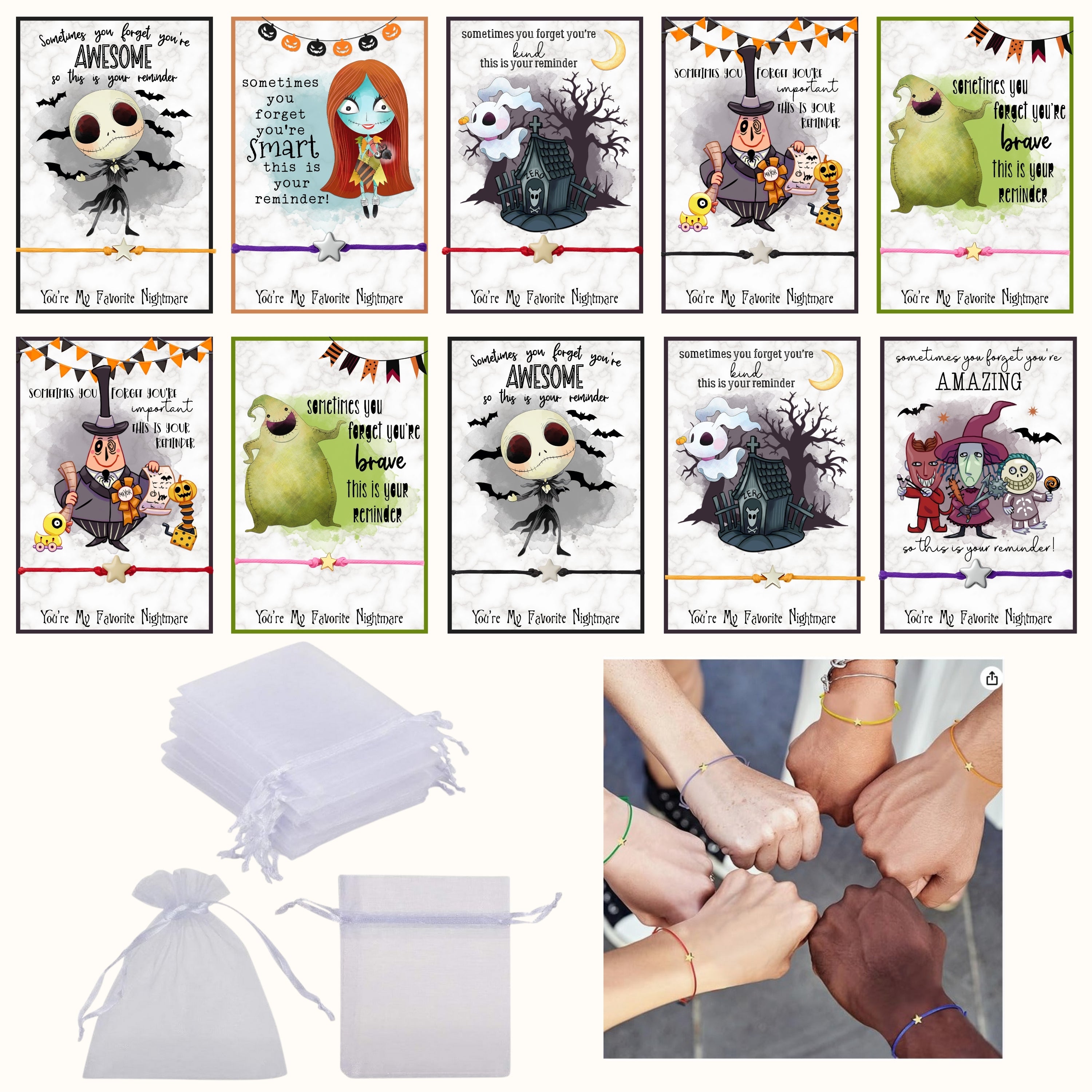 You're My Favorite Nightmare Inspirational Bracelet Bulk Gift Sets for All Occasions Favor Kit