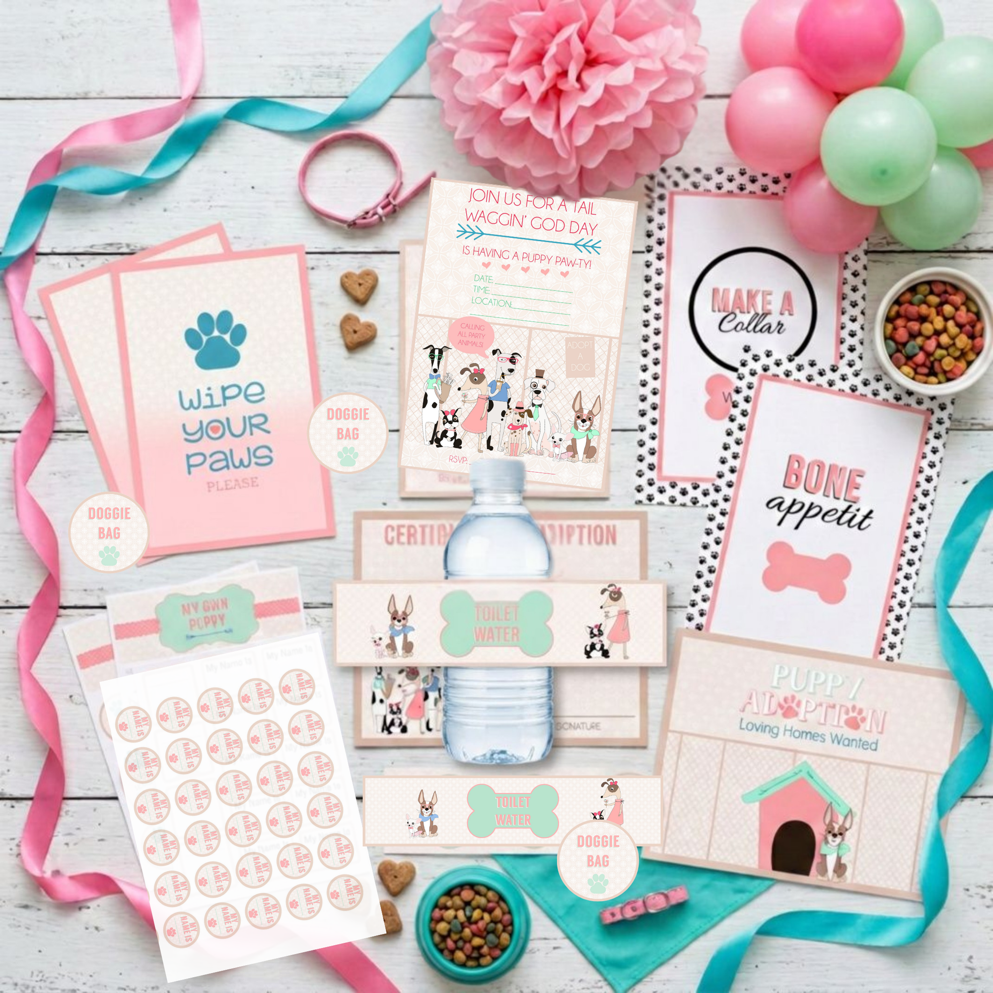 Printable Puppy Paw-Ty Party Kit | Instant Download Dog Adoption & Gotcha Day Set 10pc