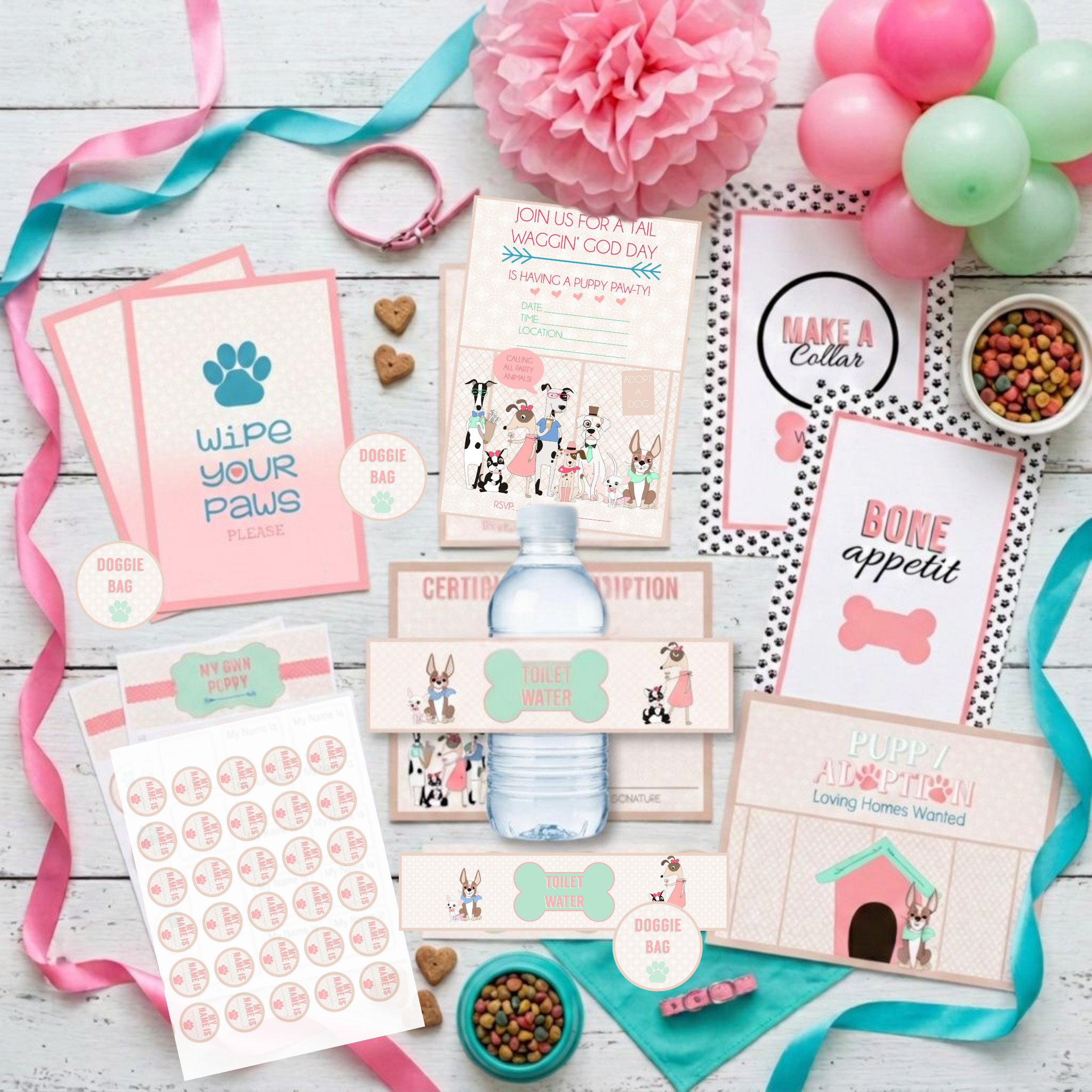 Puppy Paw-Ty Party Kit | Pink Dog Adoption & Gotcha Day Party Supplies, 94 Pieces