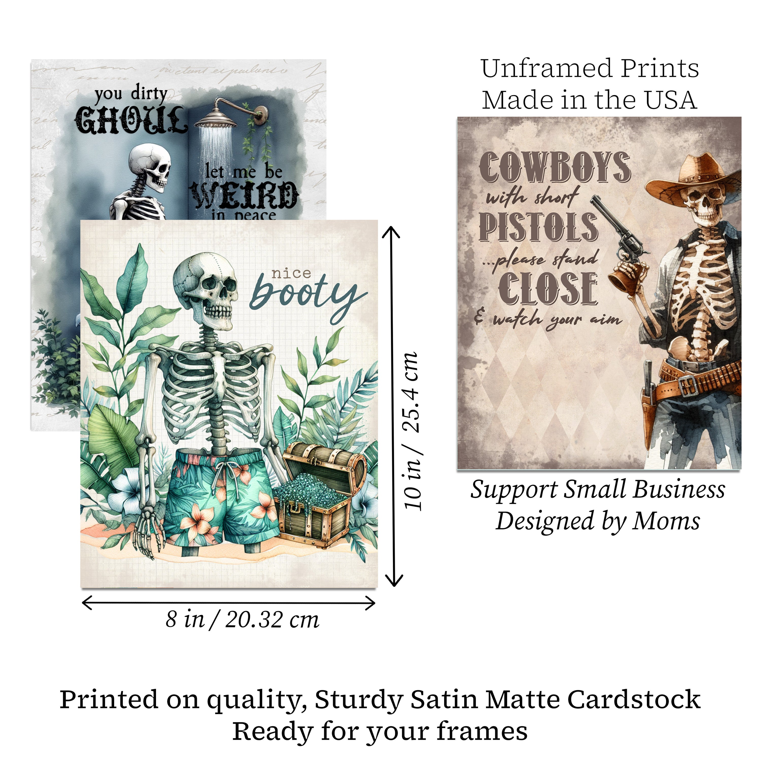 Wash Up Buttercup - Funny Skeleton Western Themed Wall Art Prints (Set of 6) 8x10