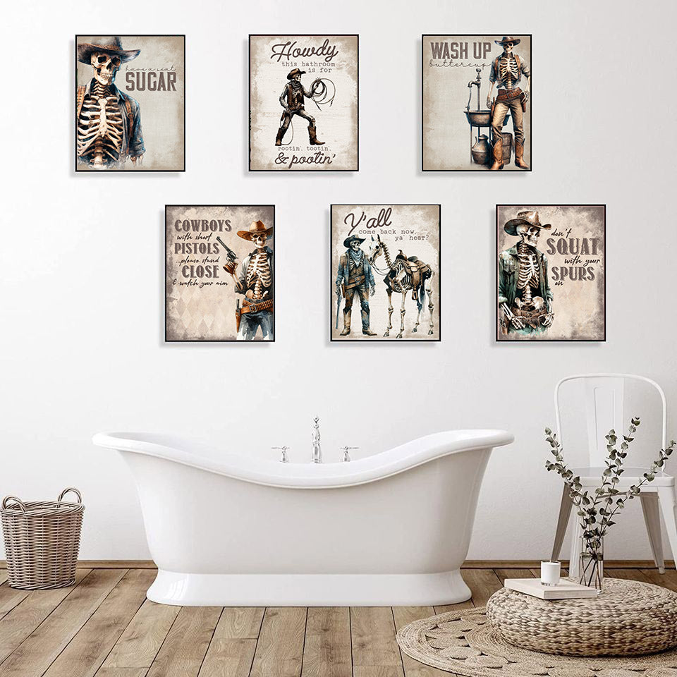 Wash Up Buttercup - Funny Skeleton Western Themed Wall Art Prints (Set of 6) 8x10