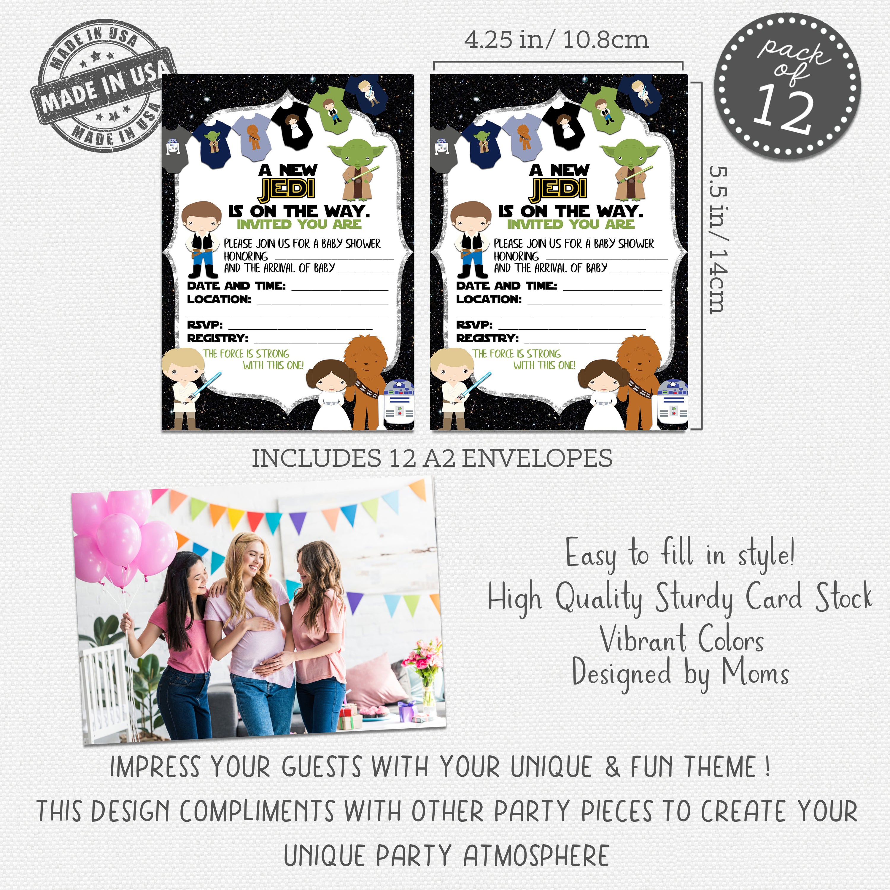 Character Baby Shower That Is Out of this World Space Invitations Party Supply Set of 12